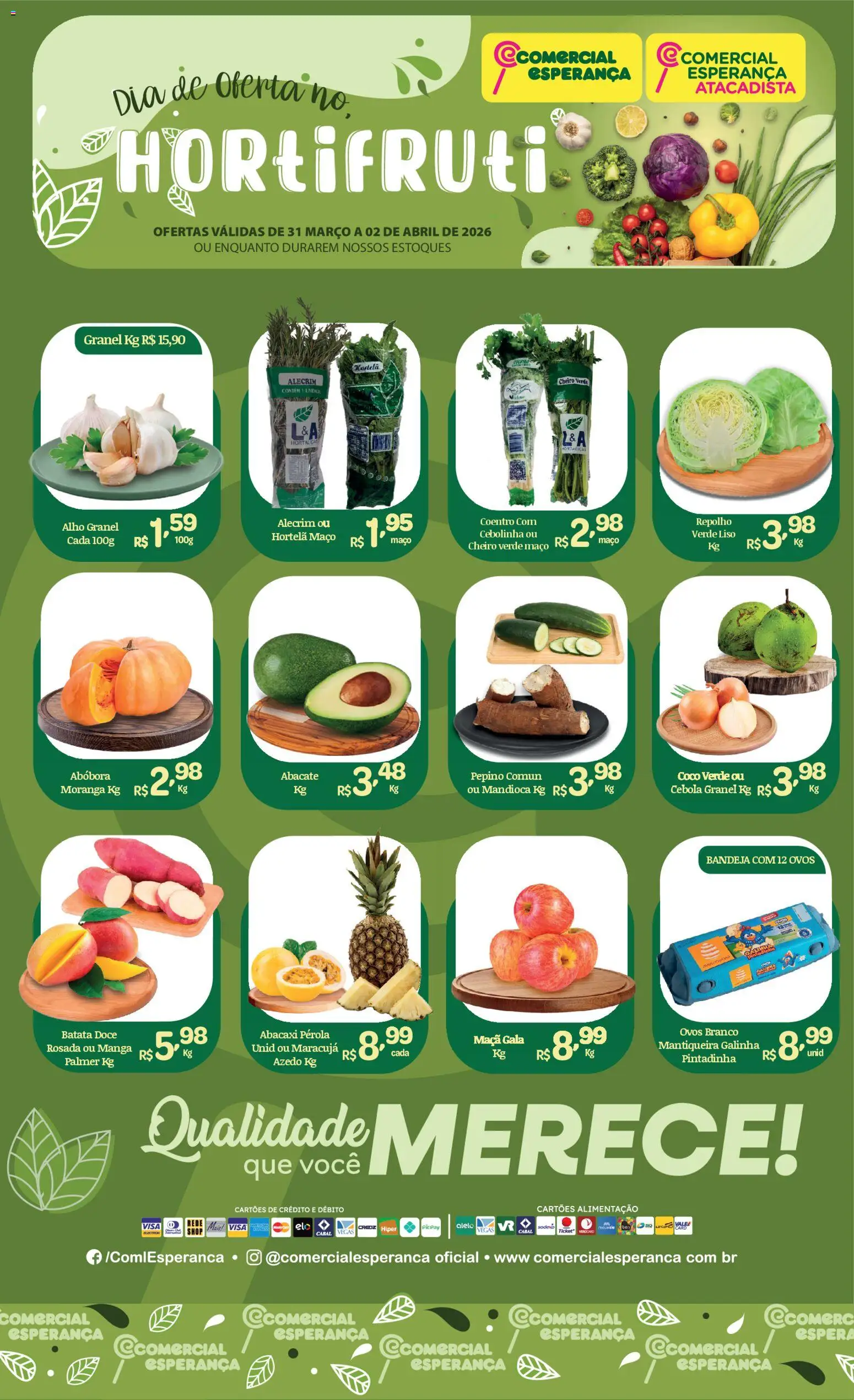Comercial Esperança Folheto - válido de 31.03.2026 | Página: 1 | Produtos: Maracujá, Abóbora, Cebola, Bandeja
