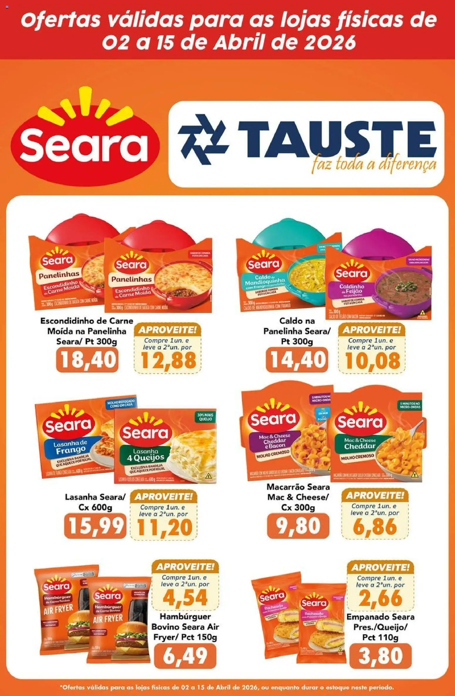 Tauste Folheto - válido de 02.04.2026 | Página: 1 | Produtos: Macarrão, Bandeja, Frango, Carne moída