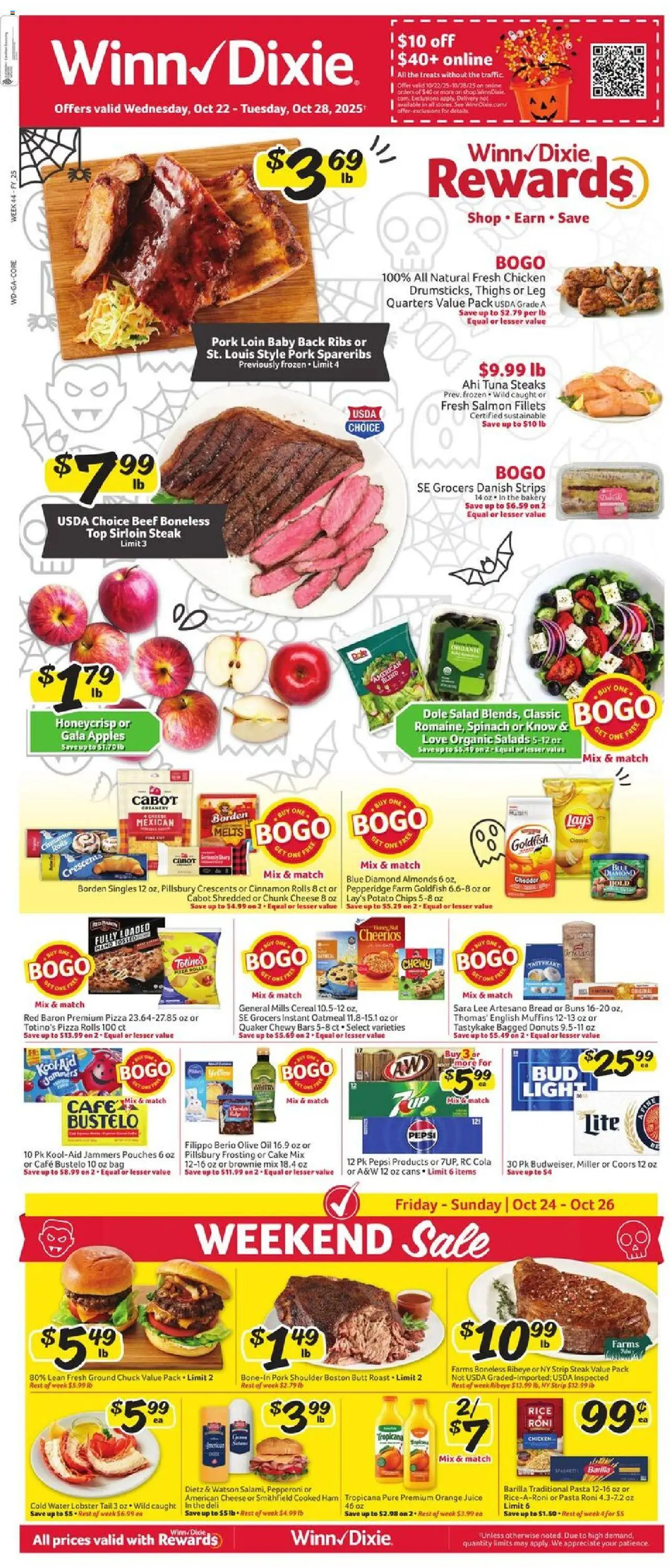 Winn Dixie Weekly Ad - valid from 22.10.2025 | Page: 1 | Products: Bread, Juice, Rice, Beef