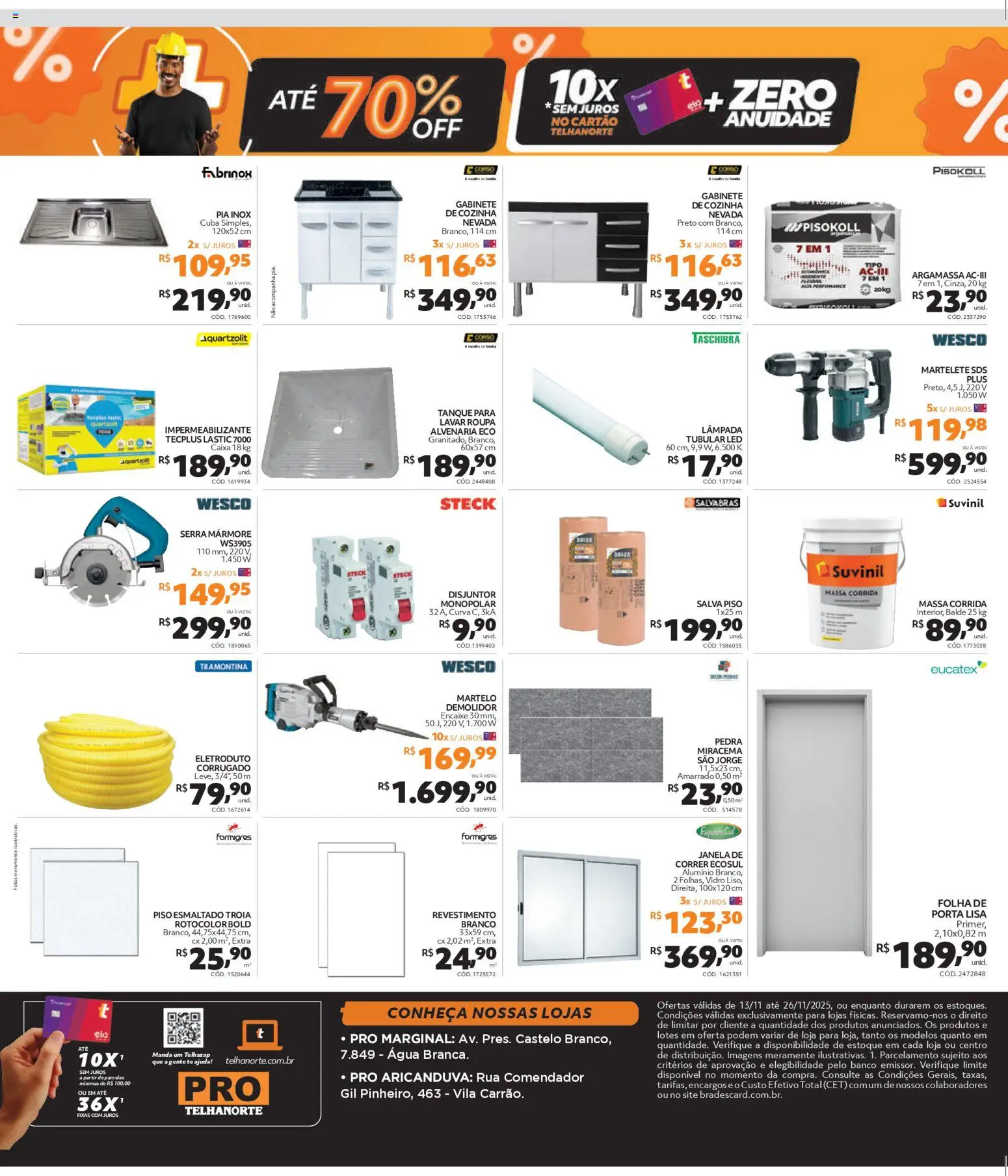 Telhanorte Folheto - válido de 13.11.2025 | Página: 2 | Produtos: Argamassa, Massa, Cuba, Martelete