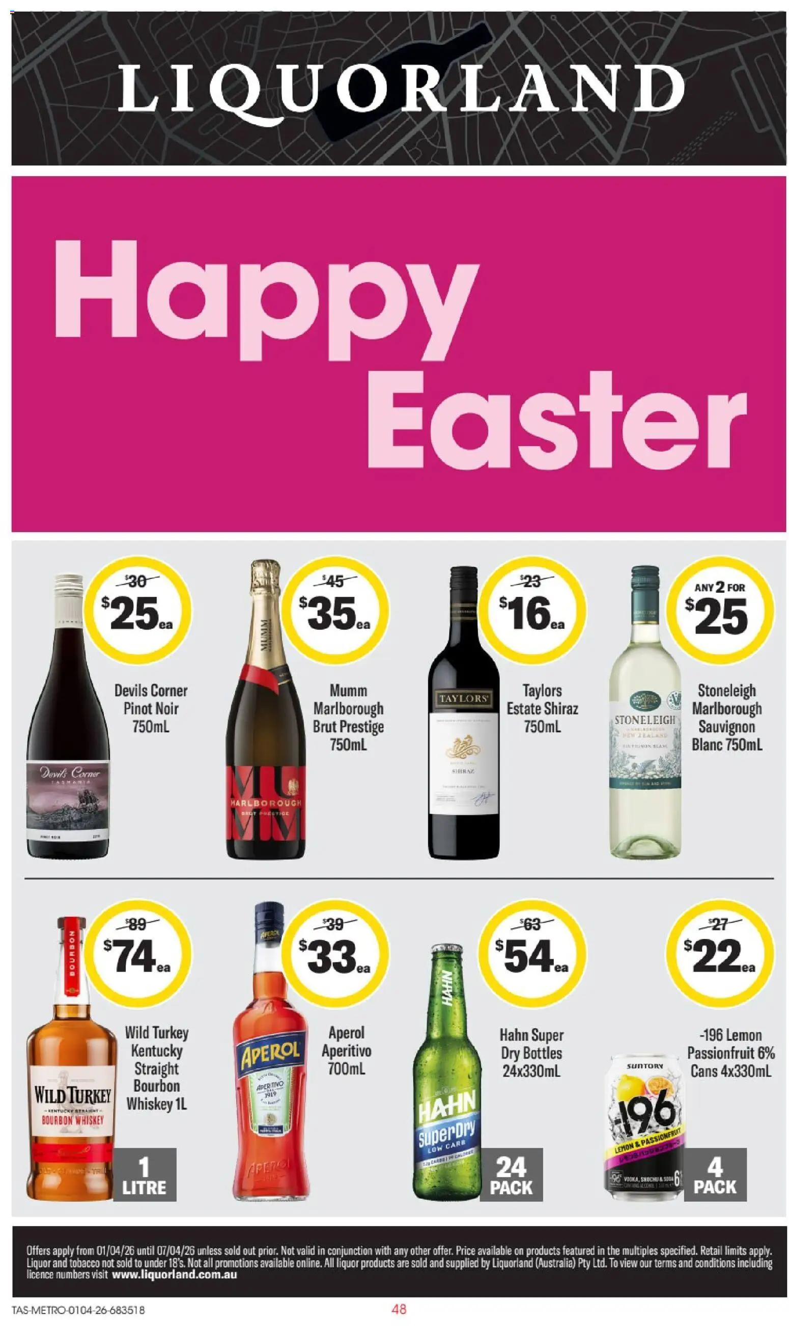 Liquorland catalogue - valid from 01.04.2026 | Page: 1 | Products: Bourbon, Passionfruit, Lemon, Turkey