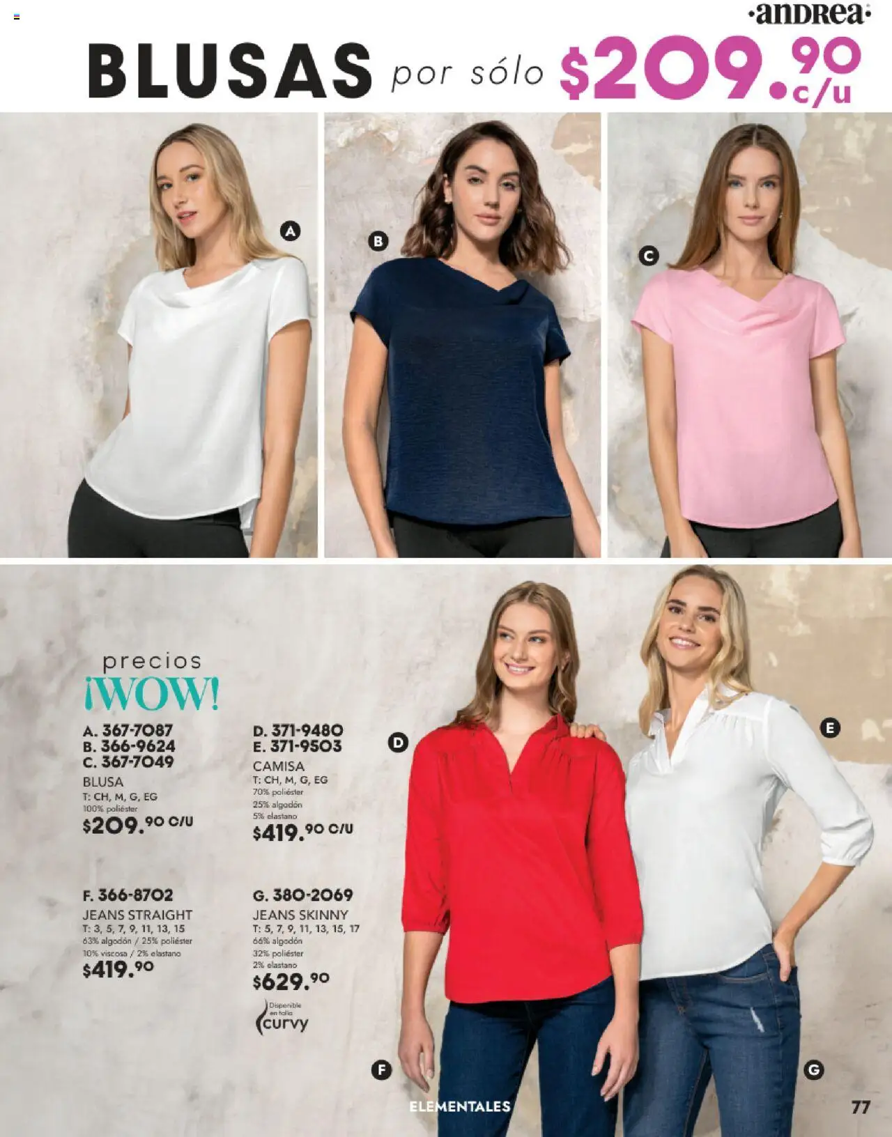 Nuevas ofertas de Andrea válidas en toda la República Mexicana desde el 22.08.2025. ¡Encuentra las mejores ofertas en Andrea - Catálogo Vestir Exterior - Otoño / Invierno! | Página: 77 | Productos: Blusa, Camisa, Algodón