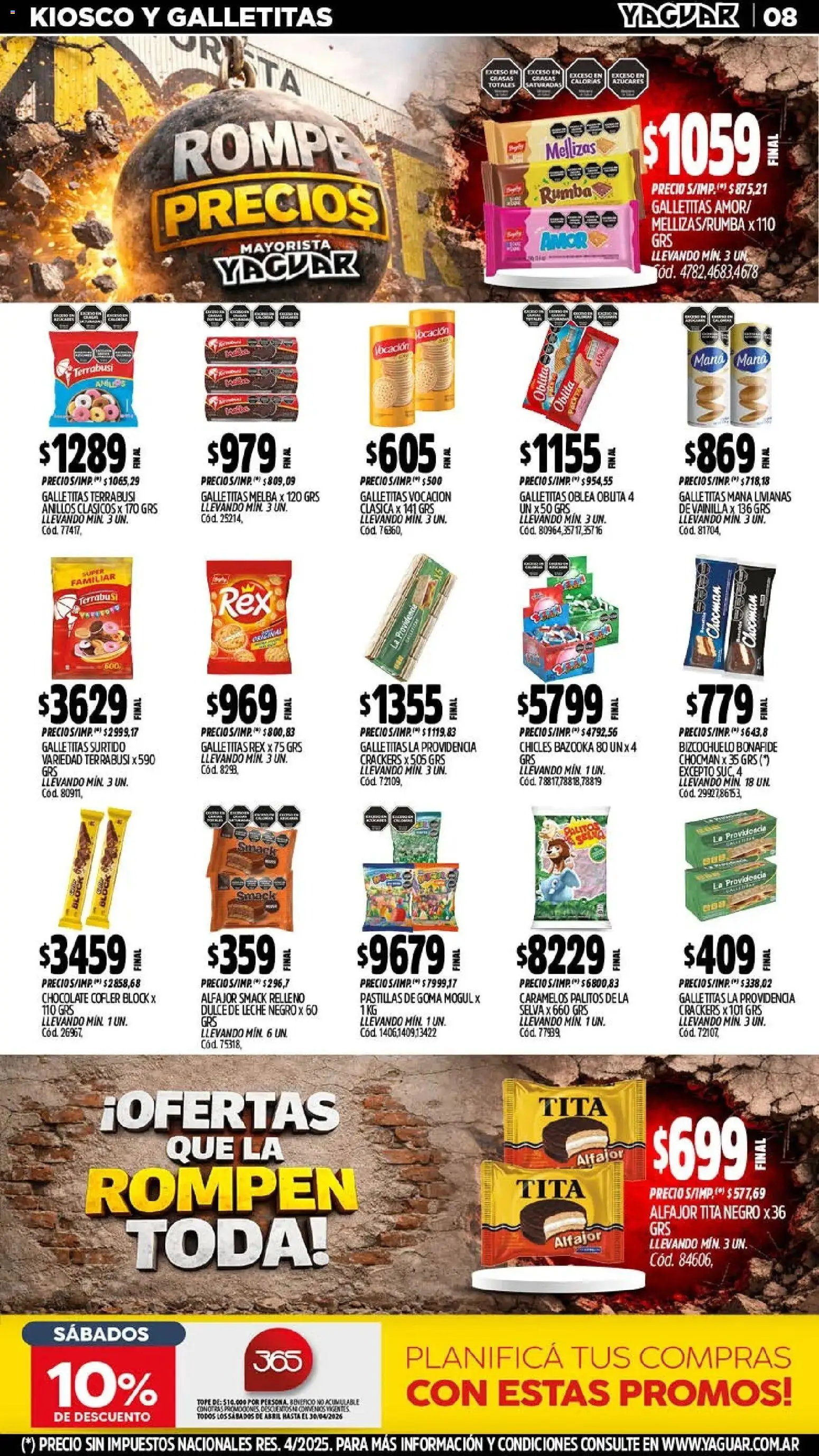 Yaguar - Oferta Semanal Mar del Plata │ válido desde el 13.04.2026 | Página: 8 | Productos: Galletitas, Chicles, Dulce de leche, Leche