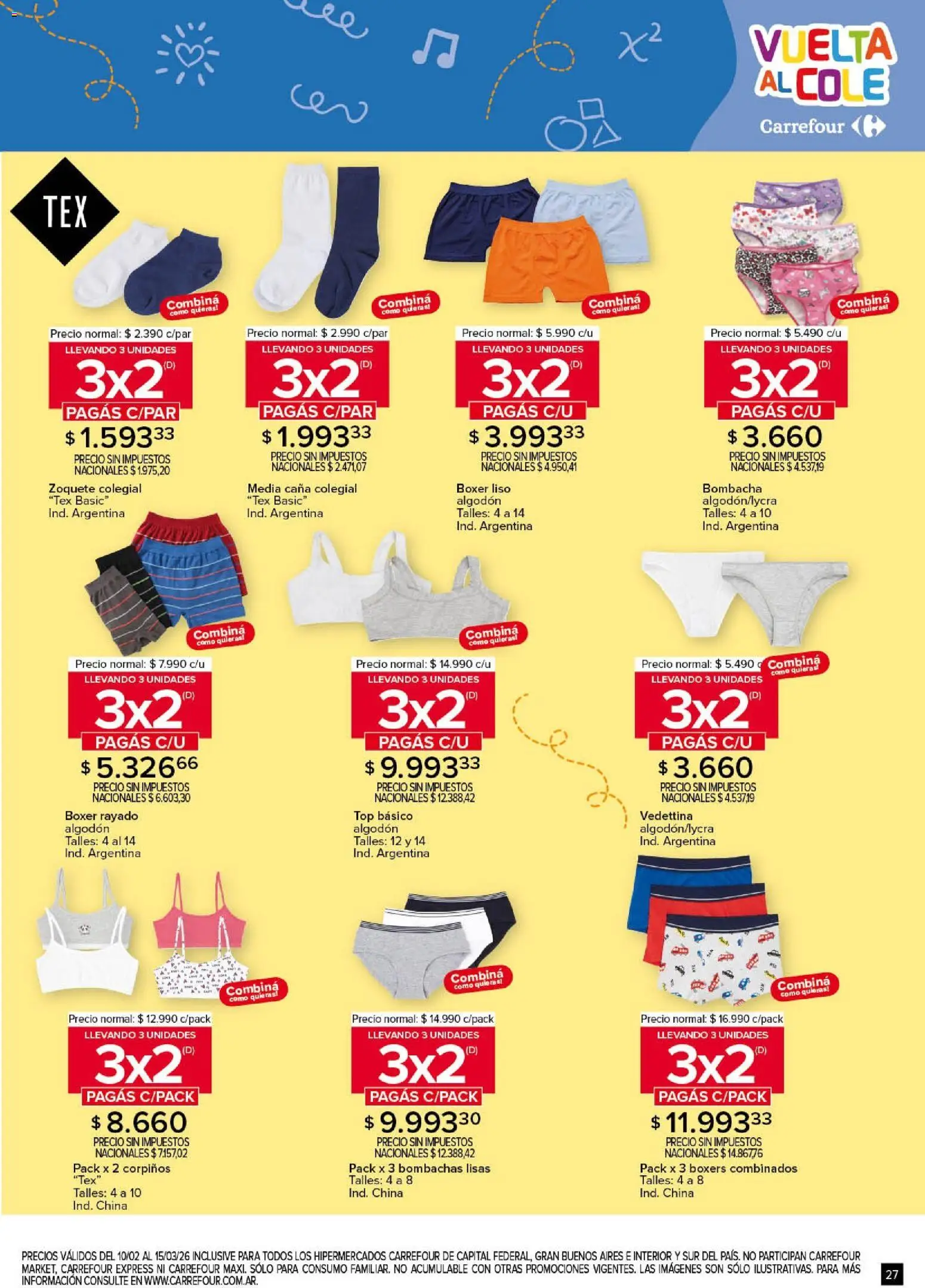 Carrefour - Vuelta al Cole  │ válido desde el 10.02.2026 | Página: 27 | Productos: Bombacha, Algodón, Top