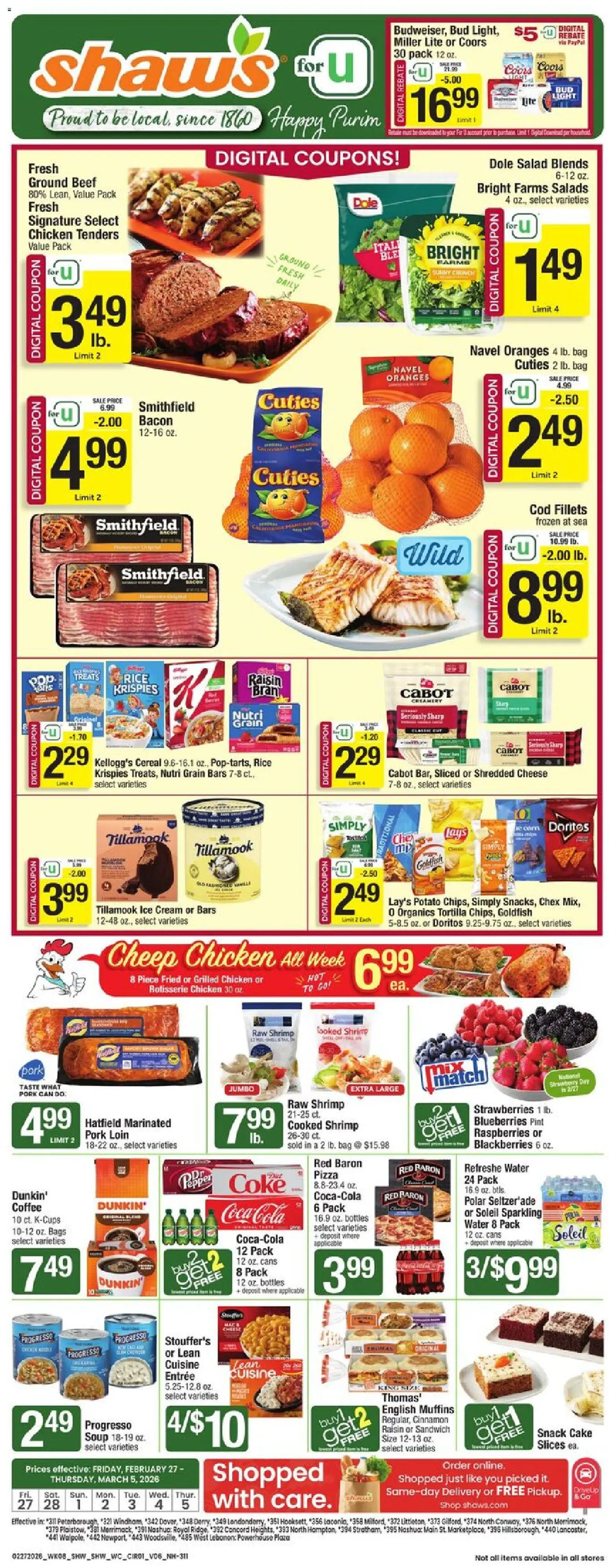 Shaw's Weekly Ad - NH - valid from 27.02.2026 | Page: 1 | Products: Coffee, Pork, Cream, Salad