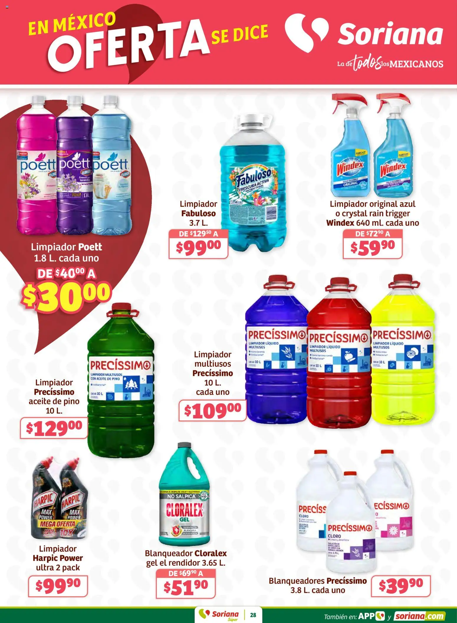 Nuevas ofertas de Soriana válidas en toda la República Mexicana desde el 12.02.2026. ¡Encuentra las mejores ofertas en Soriana - Preciazazaso Súper: Camp, Chia, Oax, Q. Roo, Tab, Yuc! | Página: 28 | Productos: Aceite, Limpiador, Cloro