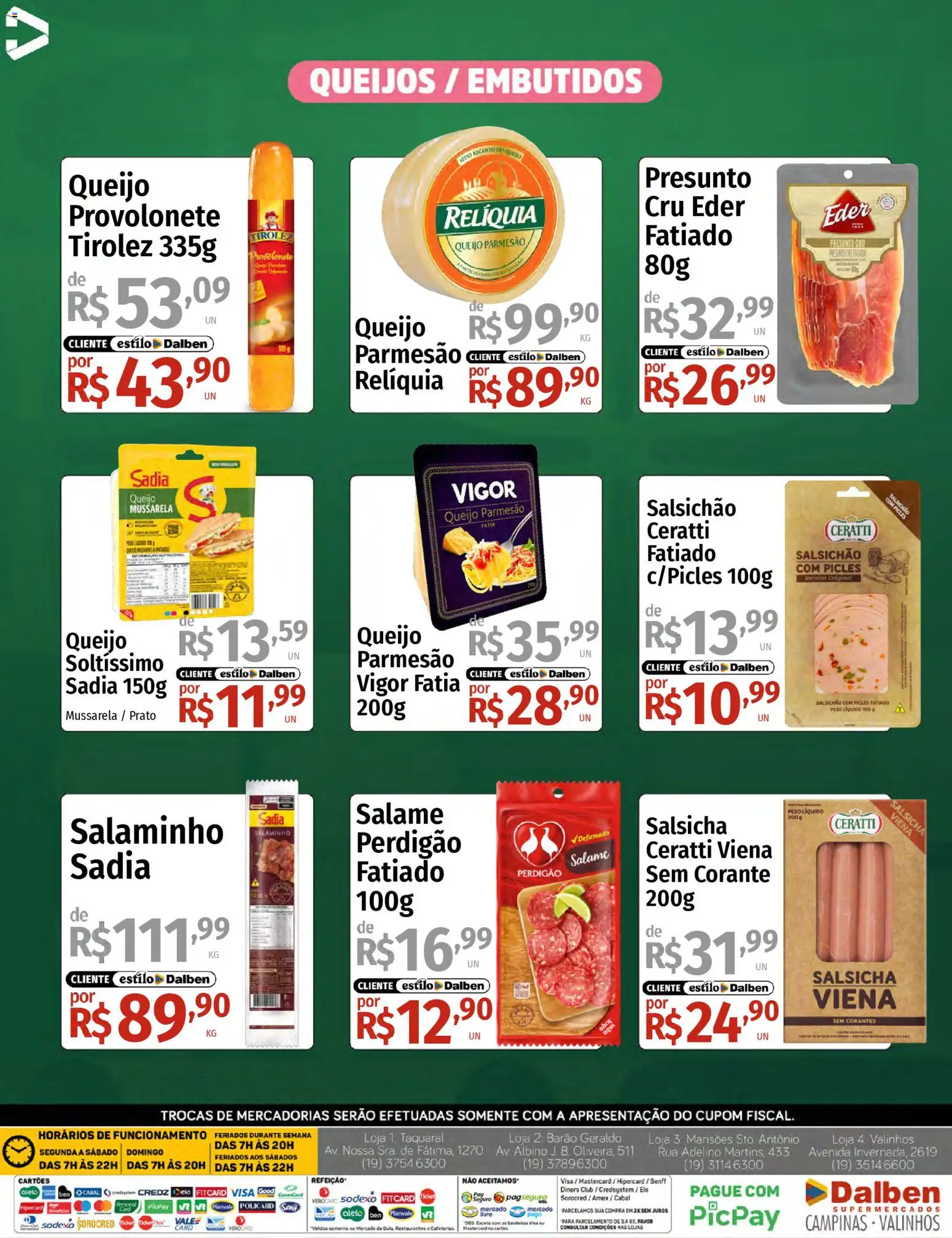 Supermercado Dalben Folheto - válido de 16.03.2026 | Página: 5 | Produtos: Salsicha, Presunto, Parmesão, Mussarela