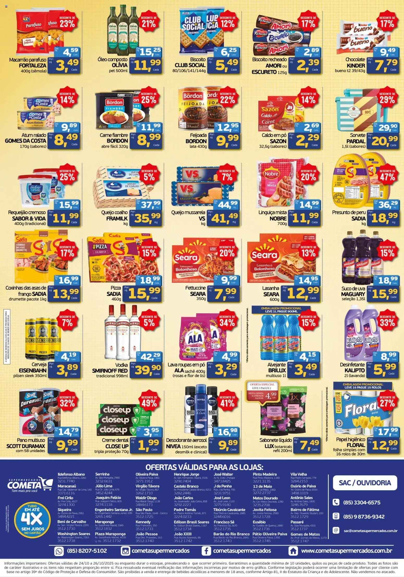 Cometa Supermercados Folheto - válido de 24.10.2025 | Página: 2 | Produtos: Linguiça, Pizza, Suco, Sabonete líquido