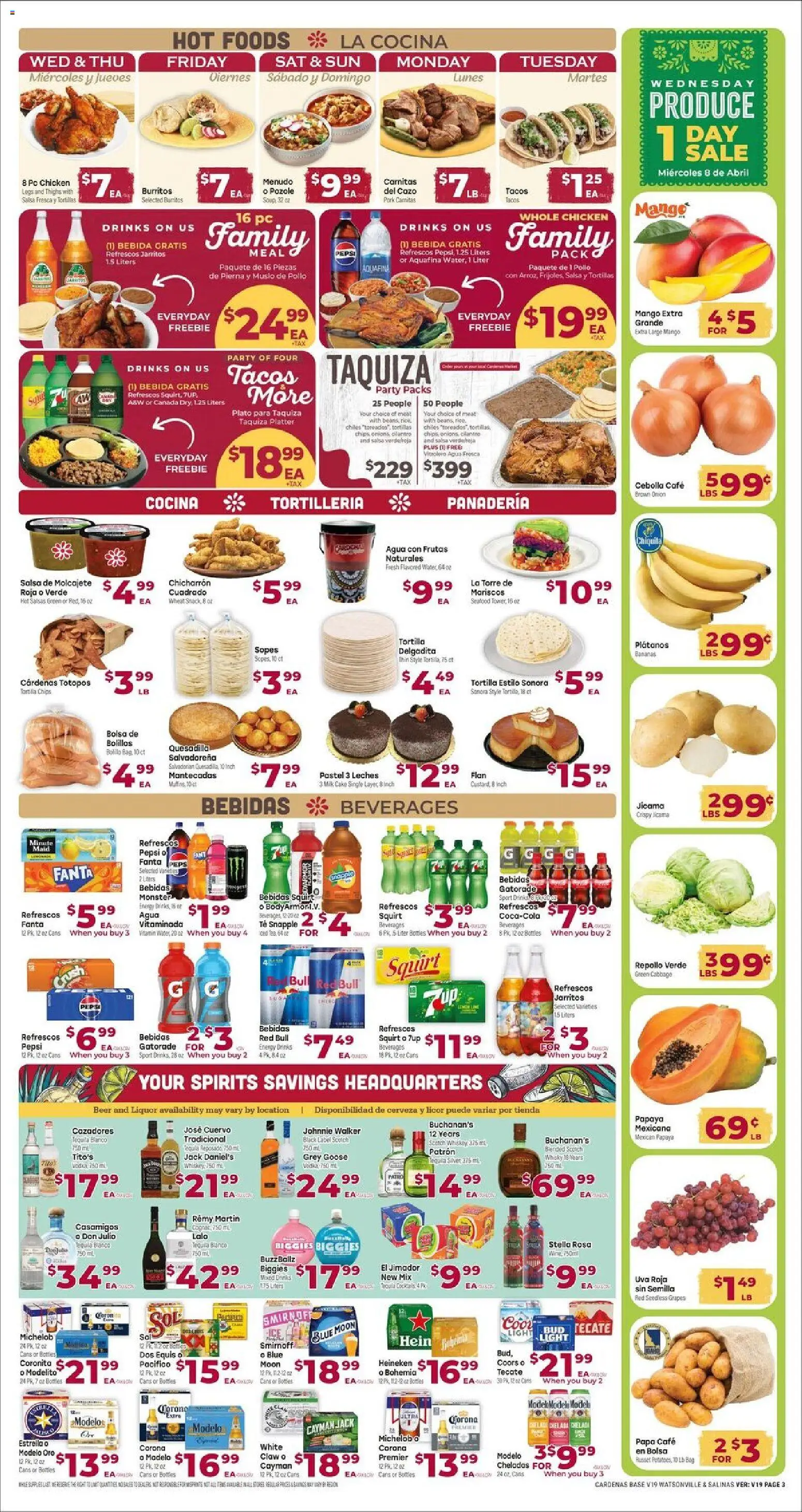 Cardenas Weekly Ad - CA - valid from 08.04.2026 | Page: 3 | Products: Bananas, Whiskey, Seafood, Grapes