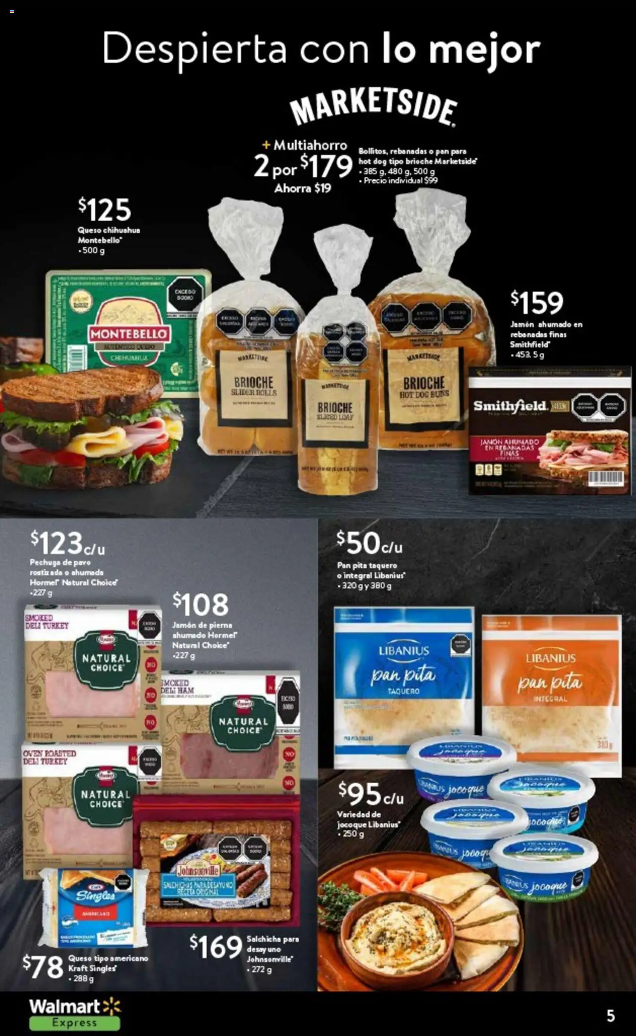 Nuevas ofertas de Walmart Express válidas en toda la República Mexicana desde el 14.08.2025. ¡Encuentra las mejores ofertas en Walmart Express - Folleto! | Página: 5 | Productos: Salchicha, Queso, Pan, Jamón