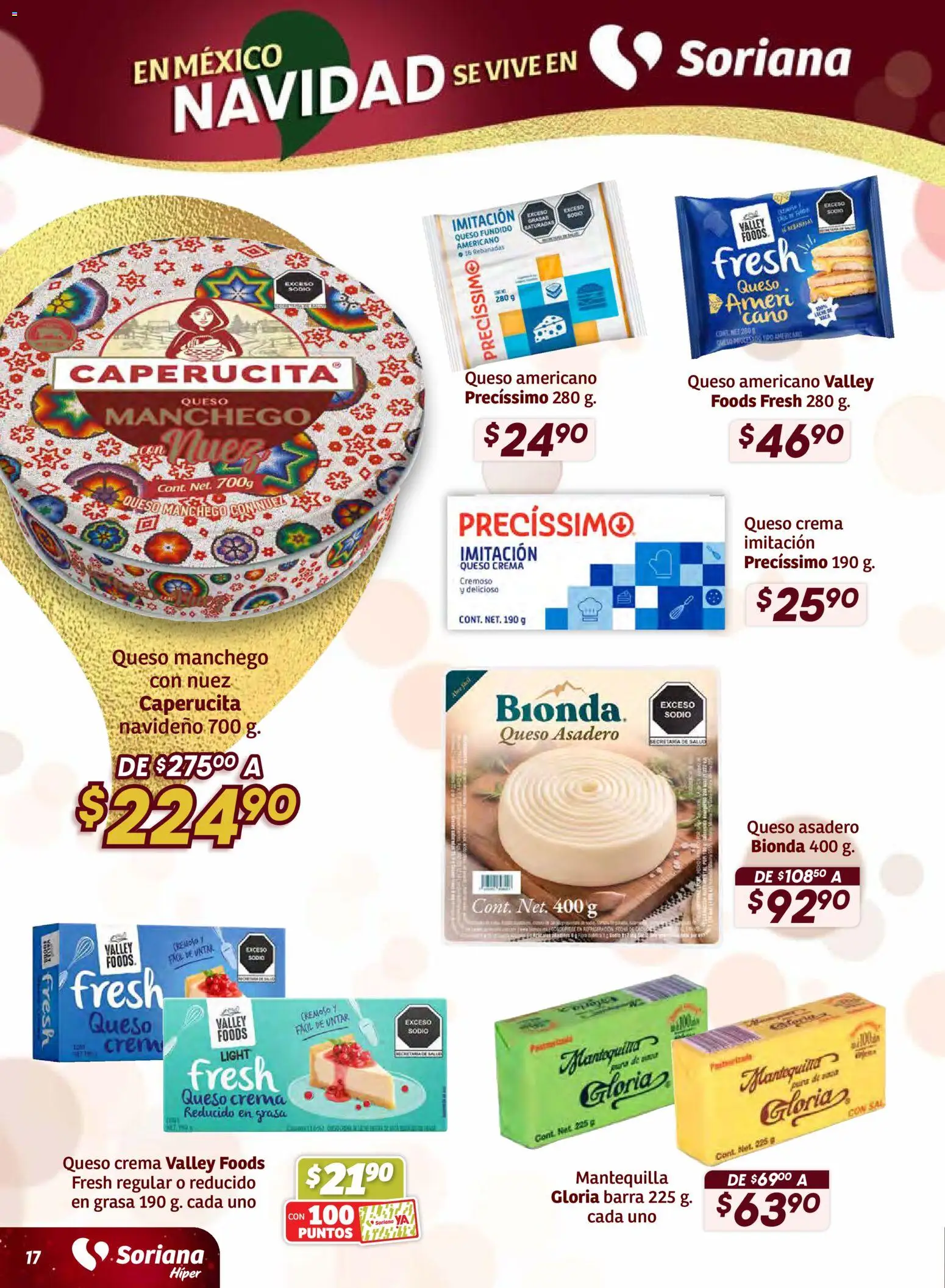Nuevas ofertas de Soriana válidas en toda la República Mexicana desde el 11.12.2025. ¡Encuentra las mejores ofertas en Soriana - Preciazazaso Híper: Camp, Chia, Oax, Q. Roo, Tab, Yuc! | Página: 17 | Productos: Sal, Queso crema, Crema, Barra