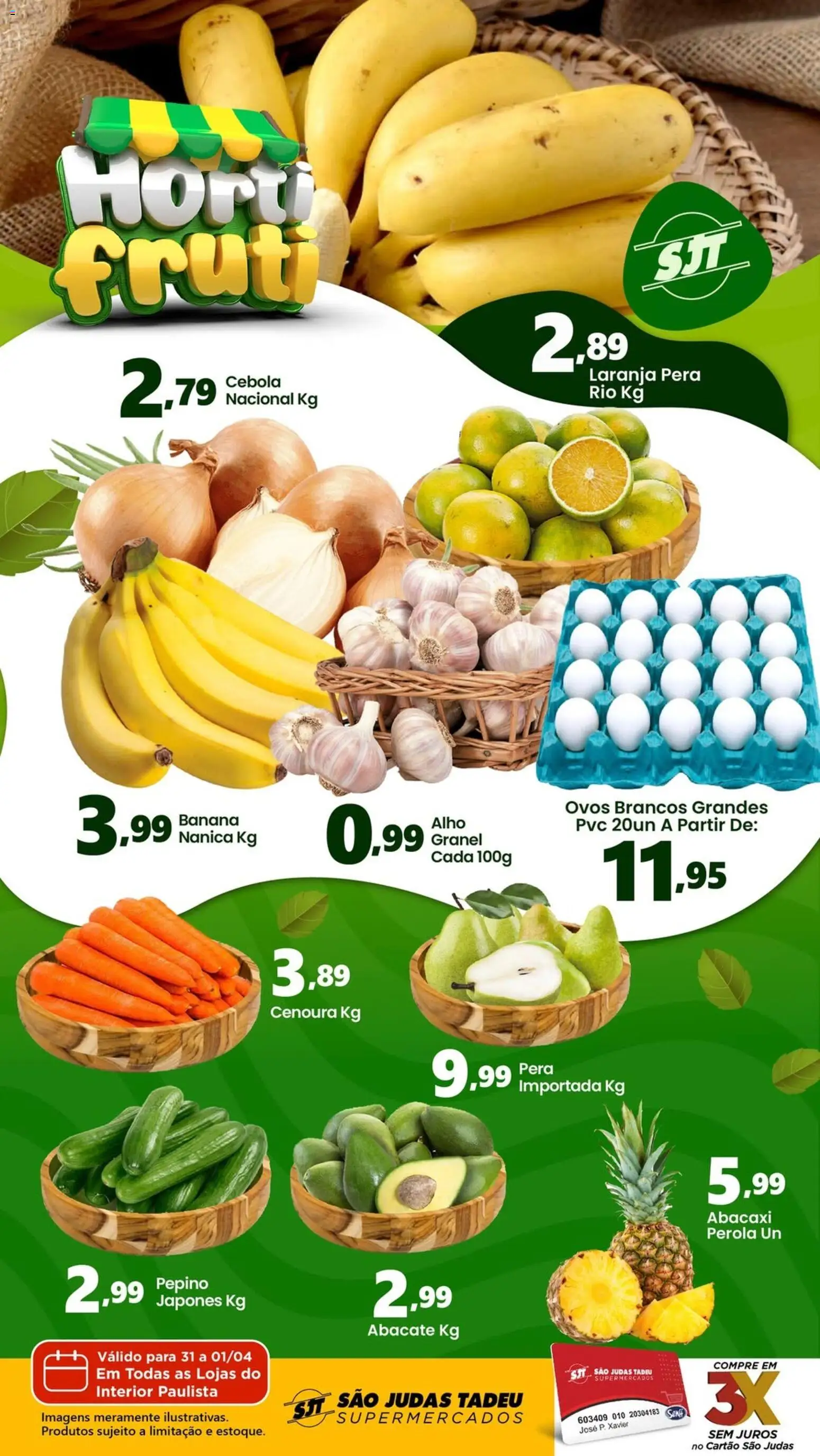 São Judas Tadeu Folheto - válido de 31.03.2026 | Página: 1 | Produtos: Pera, Cebola, Ovos, Abacaxi