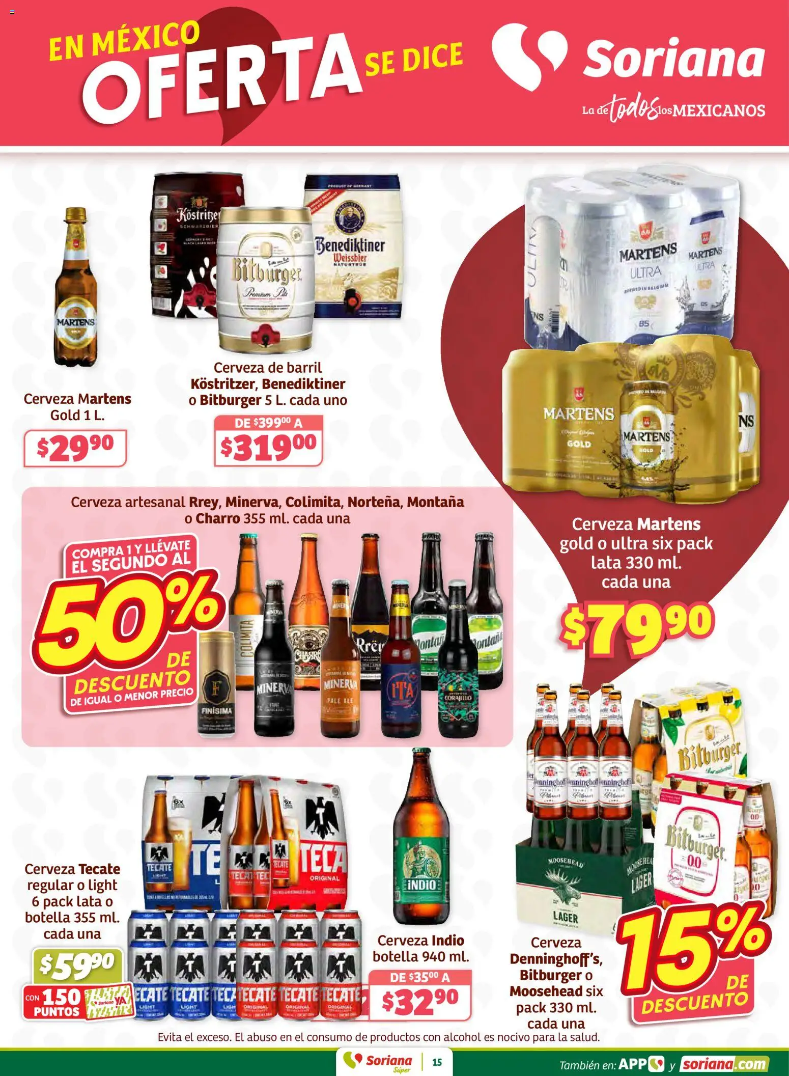 Nuevas ofertas de Soriana válidas en toda la República Mexicana desde el 15.01.2026. ¡Encuentra las mejores ofertas en Soriana - Preciazazaso Súper: Valle de México! | Página: 15 | Productos: Cerveza, Botella