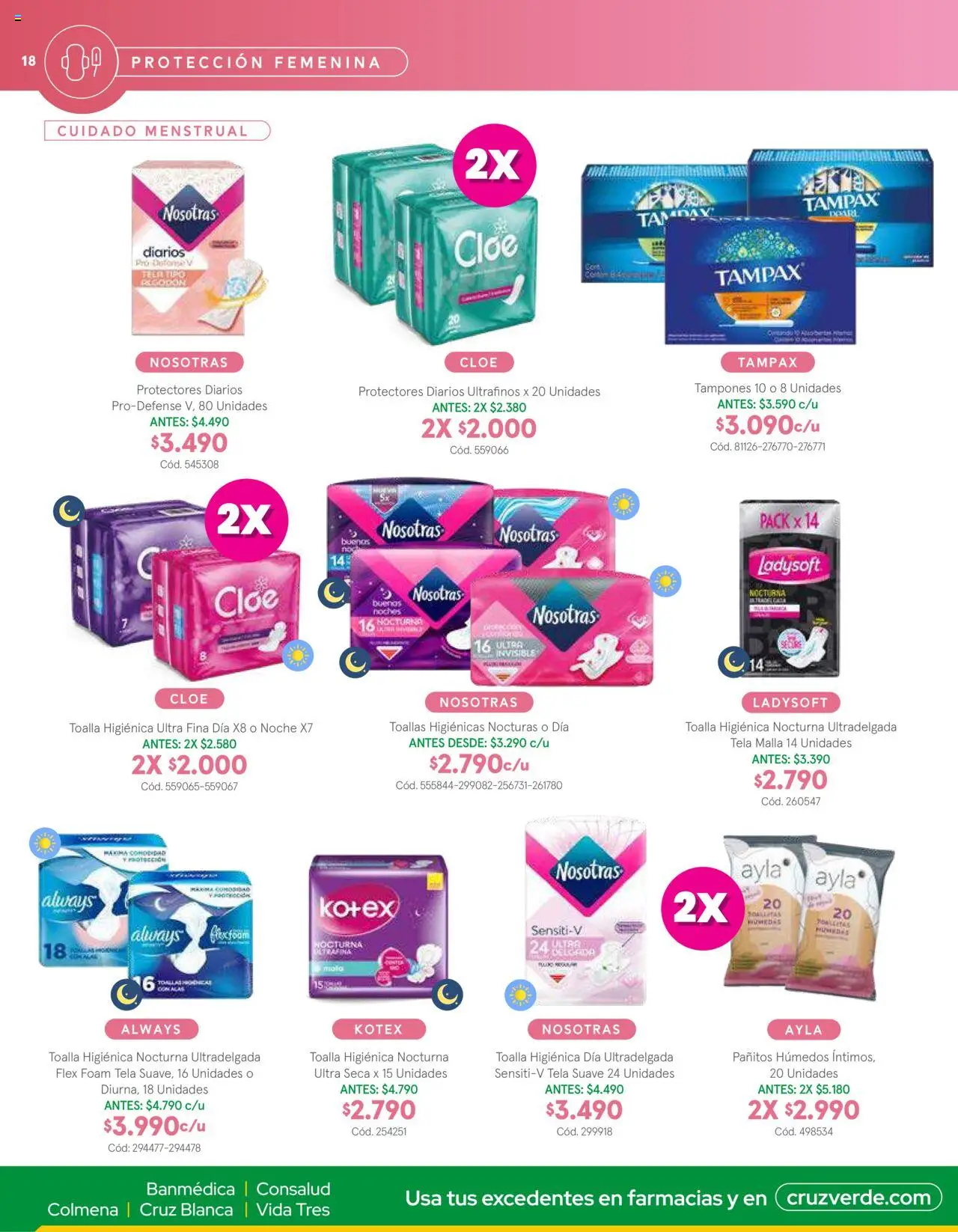 Belleza y Cuidado Personal Cruz Verde │ válido desde el 01.10.2025 | Página: 18 | Productos: Protectores diarios, Toalla higienica, Tampones, Toalla