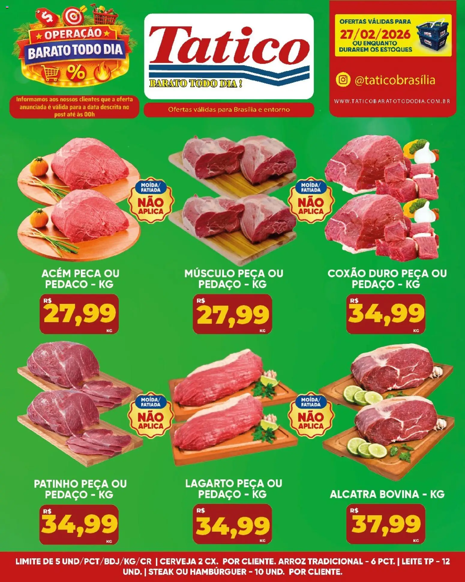 Tatico Folheto - válido de 27.02.2026 | Página: 13 | Produtos: Acém, Leite, Arroz, Hambúrguer
