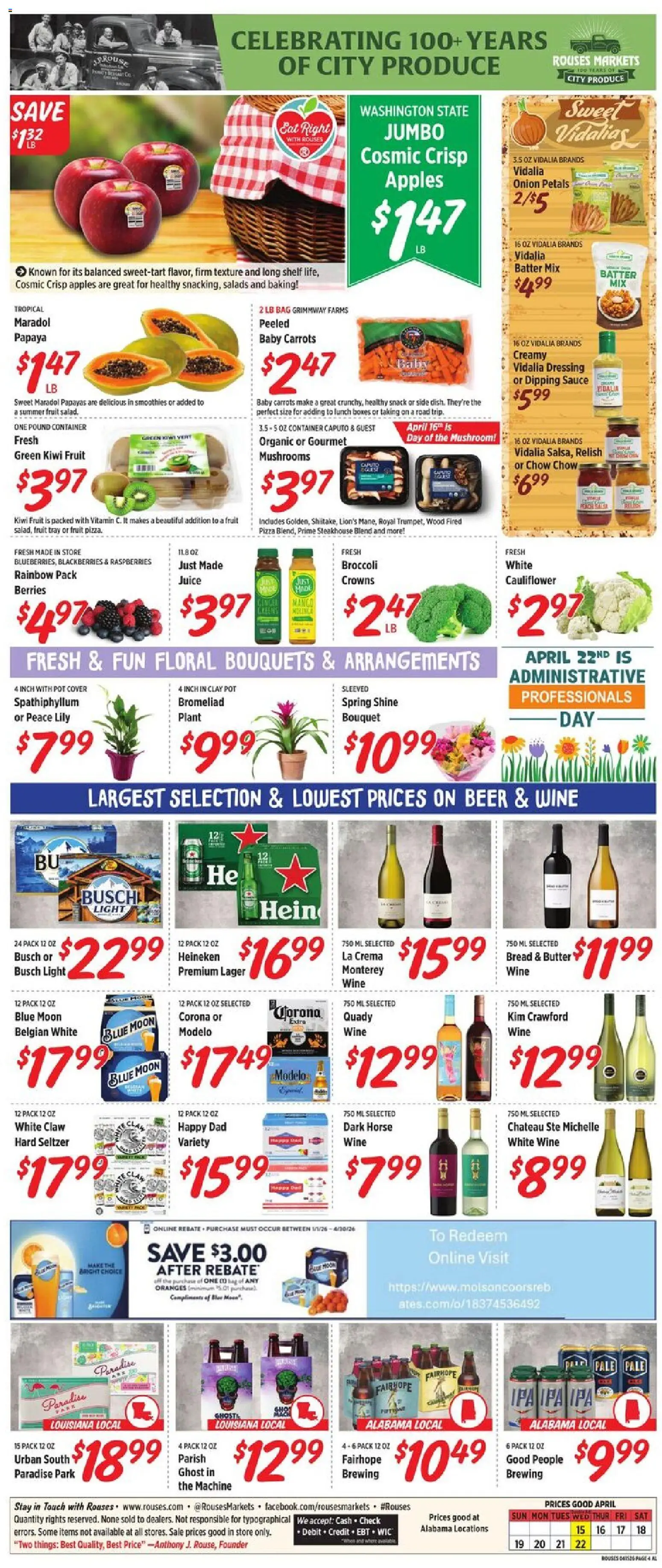 Rouses Weekly Ad - AL - valid from 15.04.2026 | Page: 8 | Products: Wine, Kiwi, Sauce, Cauliflower