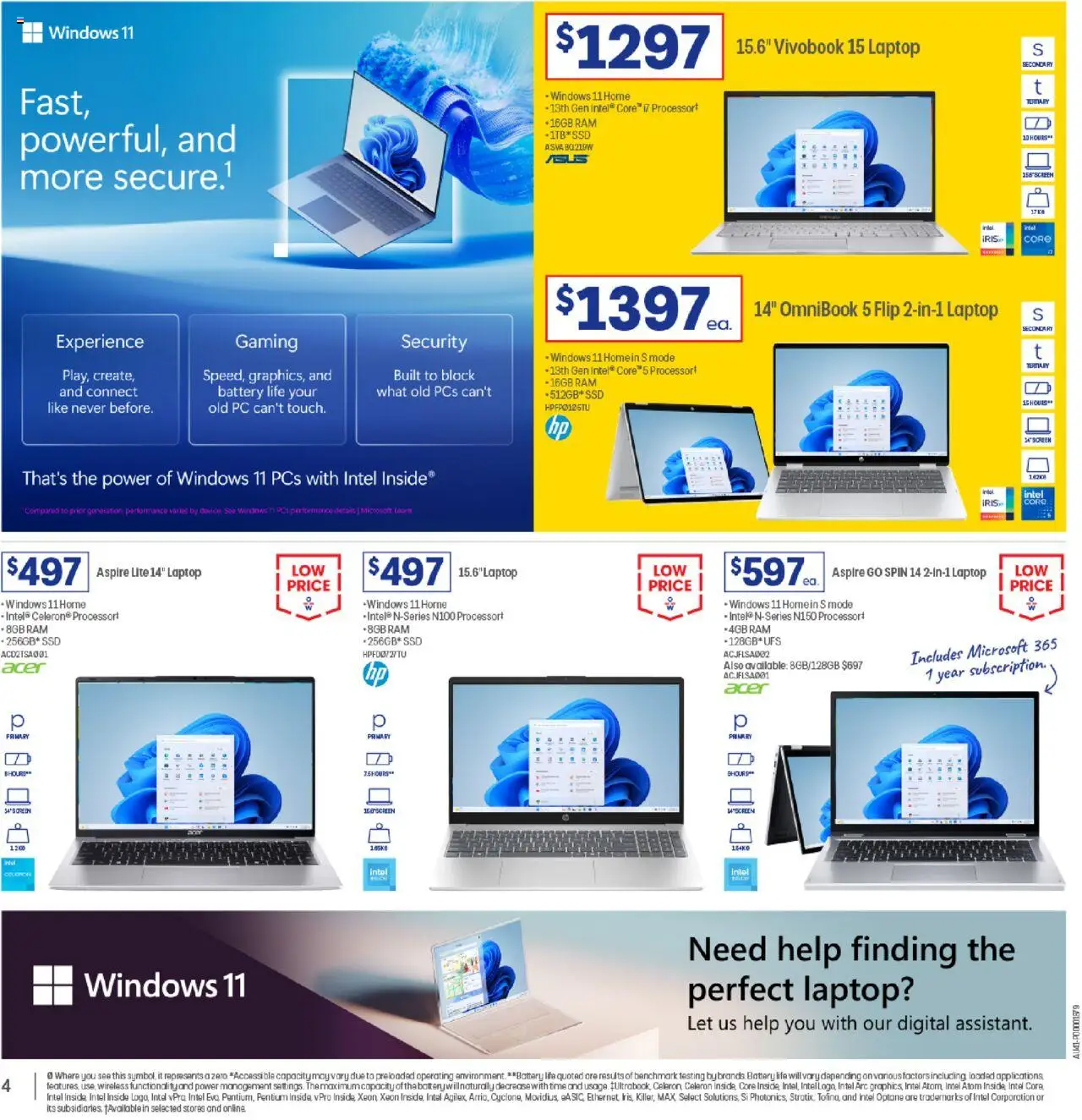 Officeworks catalogue - valid from 01.10.2025 | Page: 4 | Products: Battery, Pc, Laptop, Screen