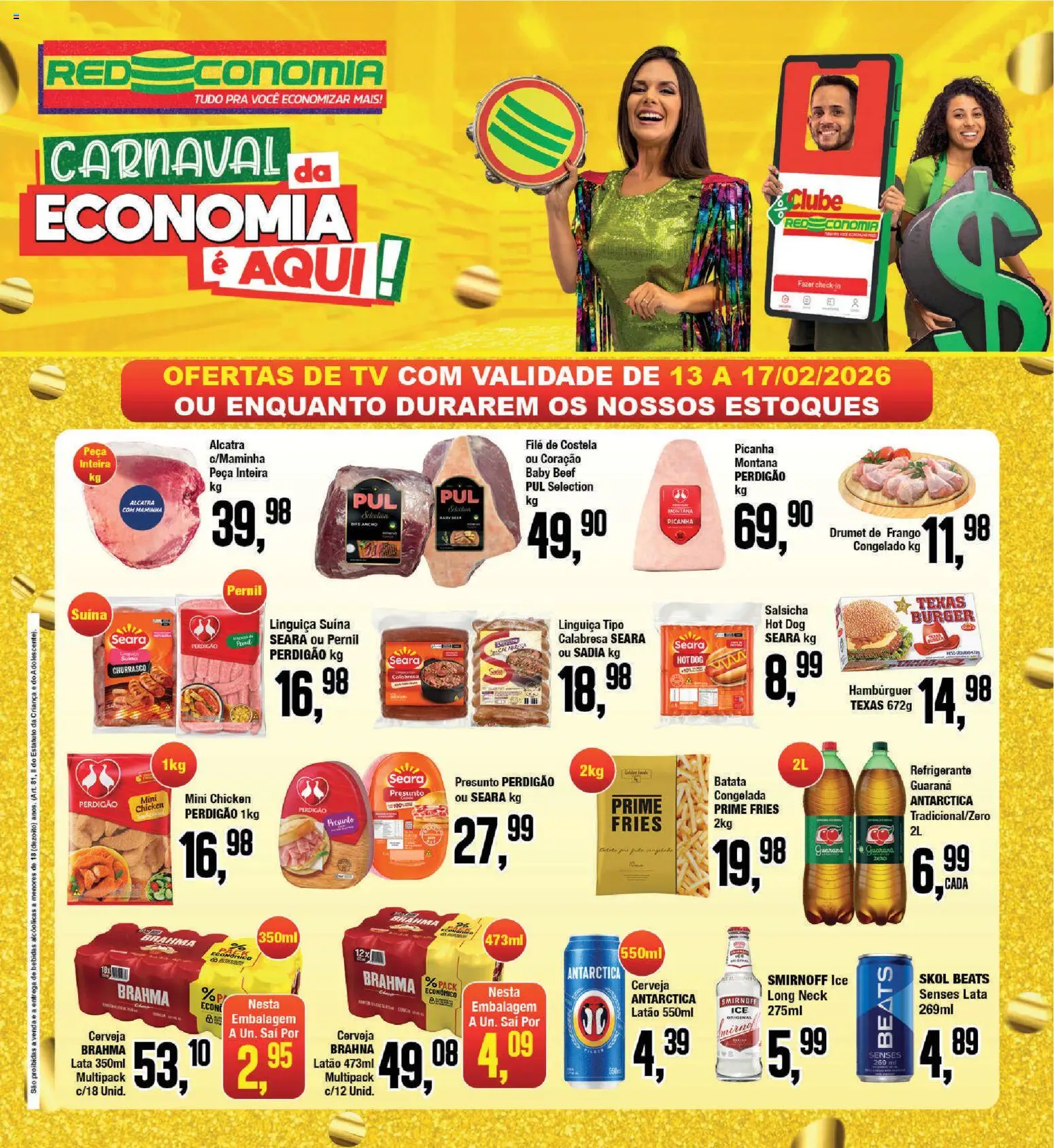RedEconomia Folheto - válido de 13.02.2026 | Página: 1 | Produtos: Guaraná, Salsicha, Linguiça, Presunto