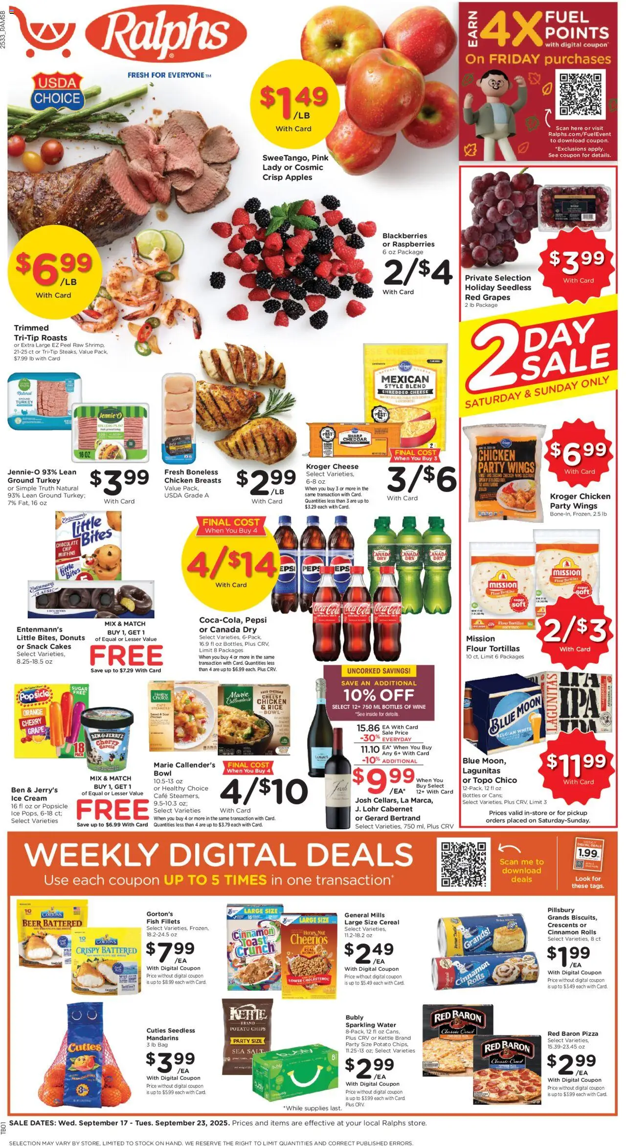Ralphs Weekly Ad - valid from 17.09.2025 | Page: 1 | Products: Pizza, Rice, Chips, Ice cream