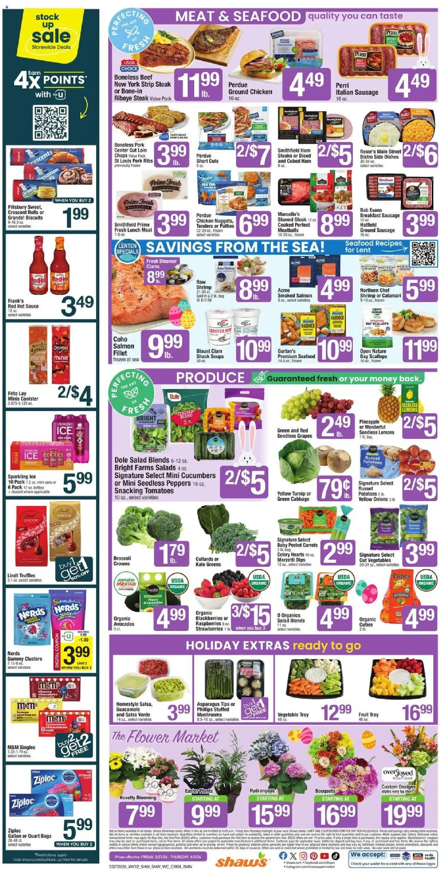 Shaw's Weekly Ad - RI - valid from 27.03.2026 | Page: 4 | Products: Broccoli, Peppers, Pork, Tomatoes