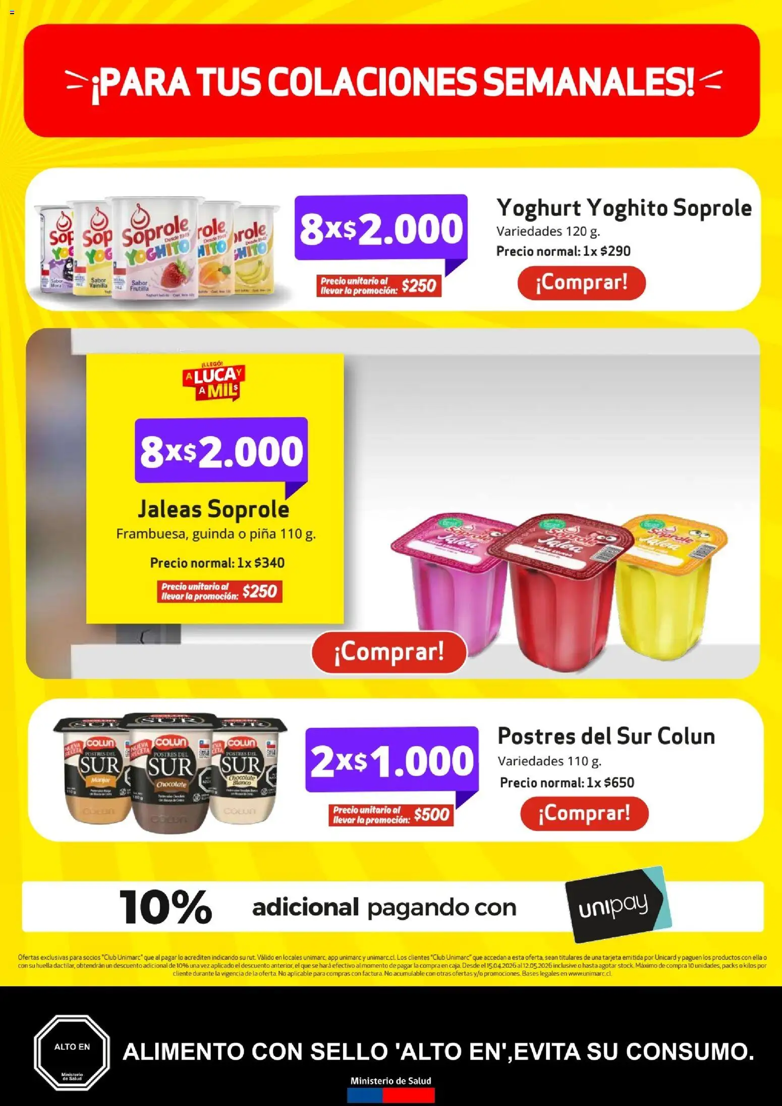 Unimarc Ofertas │ válido desde el 15.04.2026 | Página: 3 | Productos: Chocolate, Frutilla, Piña, Manjar