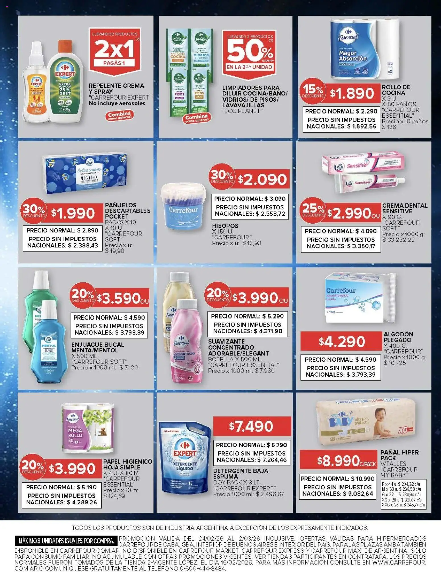 Carrefour ofertas │ válido desde el 24.02.2026 | Página: 12 | Productos: Repelente, Papel higiénico, Enjuague bucal, Suavizante
