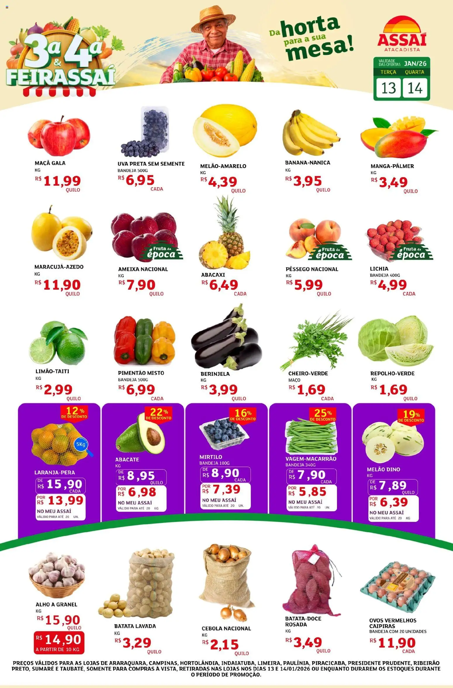 Assaí Atacadista Folheto - válido de 13.01.2026 | Página: 1 | Produtos: Melão, Mirtilo, Berinjela, Ameixa