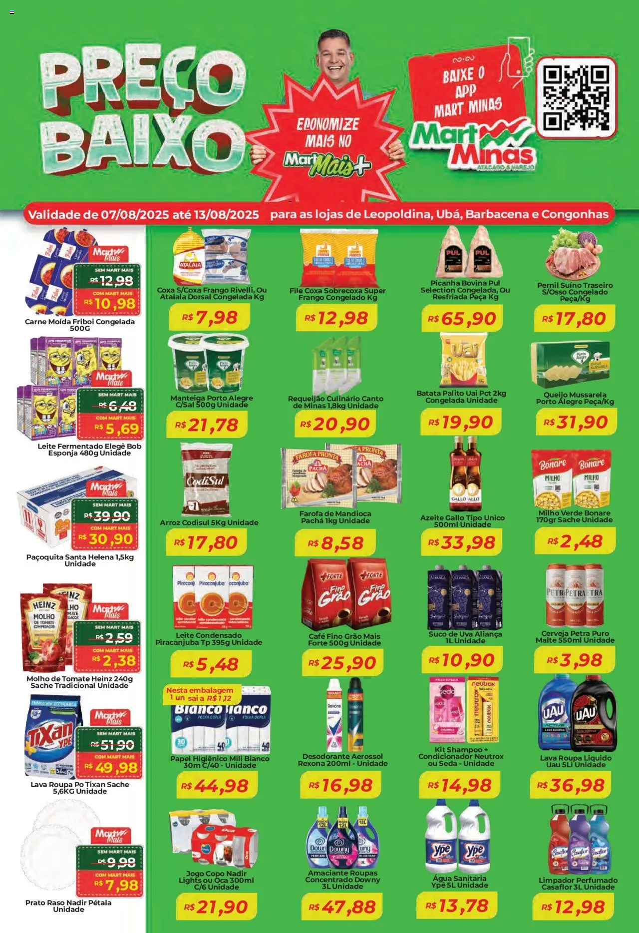 Mart Minas Folheto - válido de 07.08.2025 | Página: 1 | Produtos: Queijo, Leite condensado, Amaciante, Água sanitária