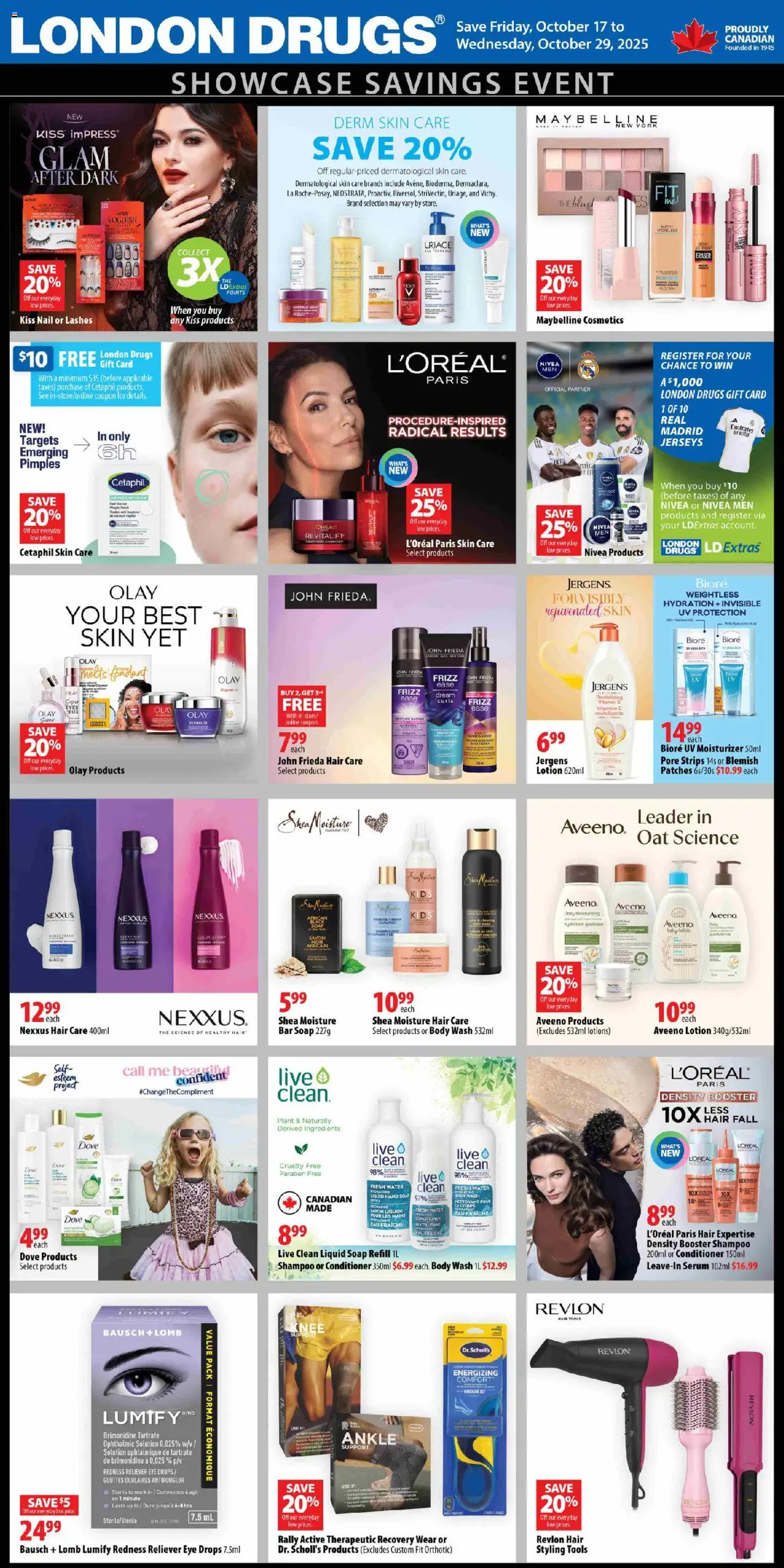 London Drugs flyer valid from 17.10.2025 | Page: 1 | Products: Shampoo, Conditioner, Soap, Body wash