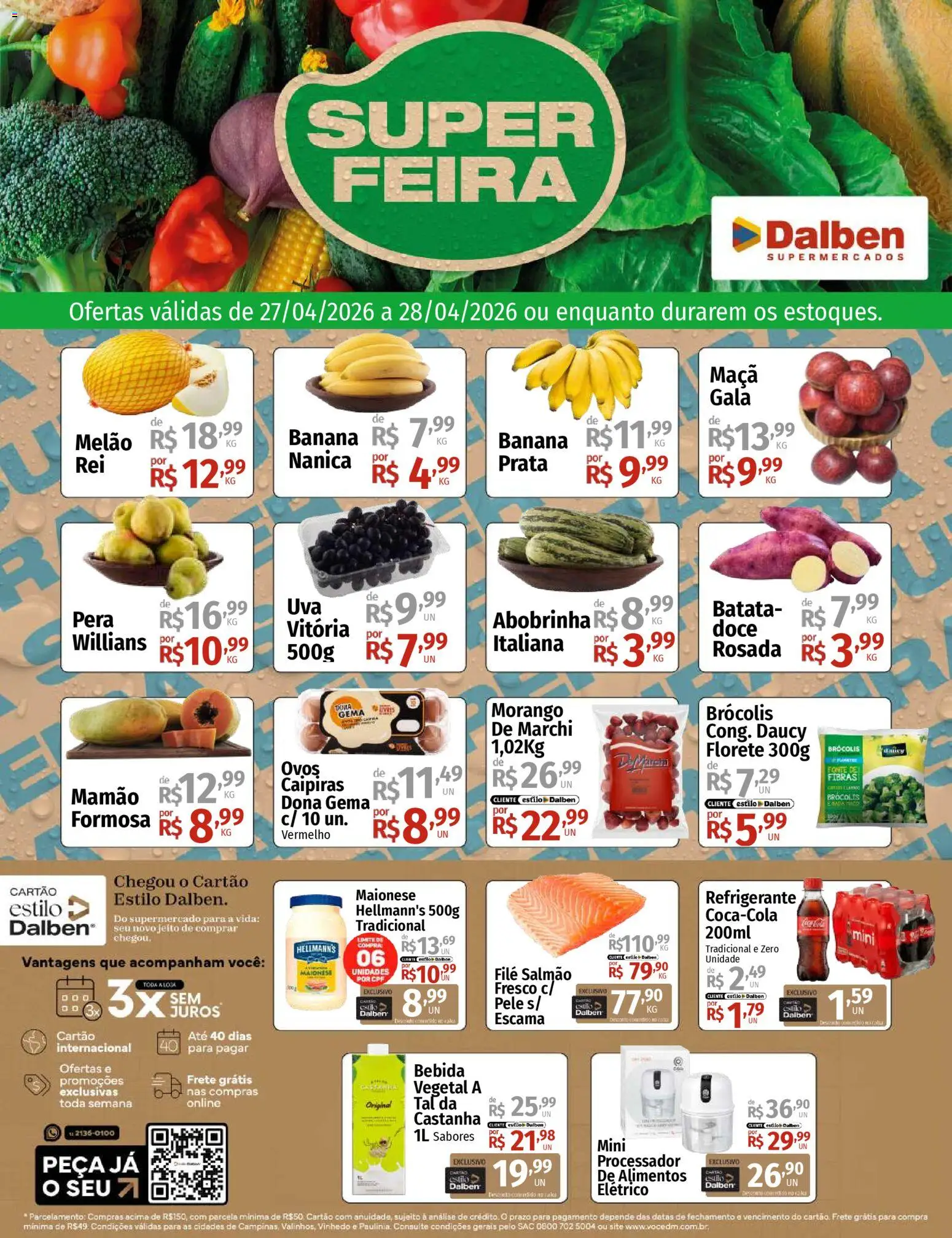 Supermercado Dalben Folheto - válido de 27.04.2026 | Página: 1 | Produtos: Melão, Pera, Mamão, Maionese