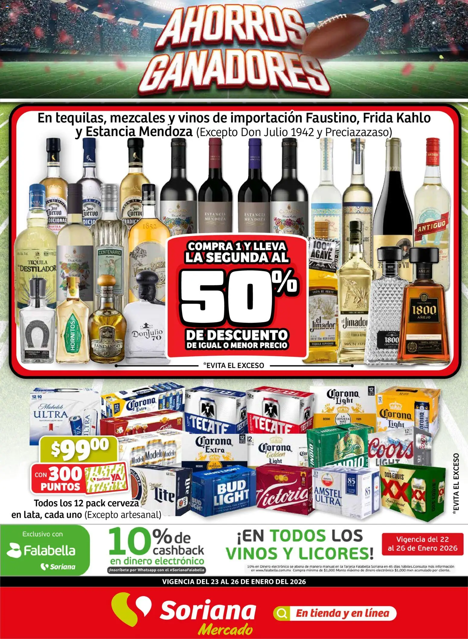 Nuevas ofertas de Soriana válidas en toda la República Mexicana desde el 22.01.2026. ¡Encuentra las mejores ofertas en Soriana - Fin de Semana Mercado: Nuevo León! | Página: 1 | Productos: Cerveza, Tequila
