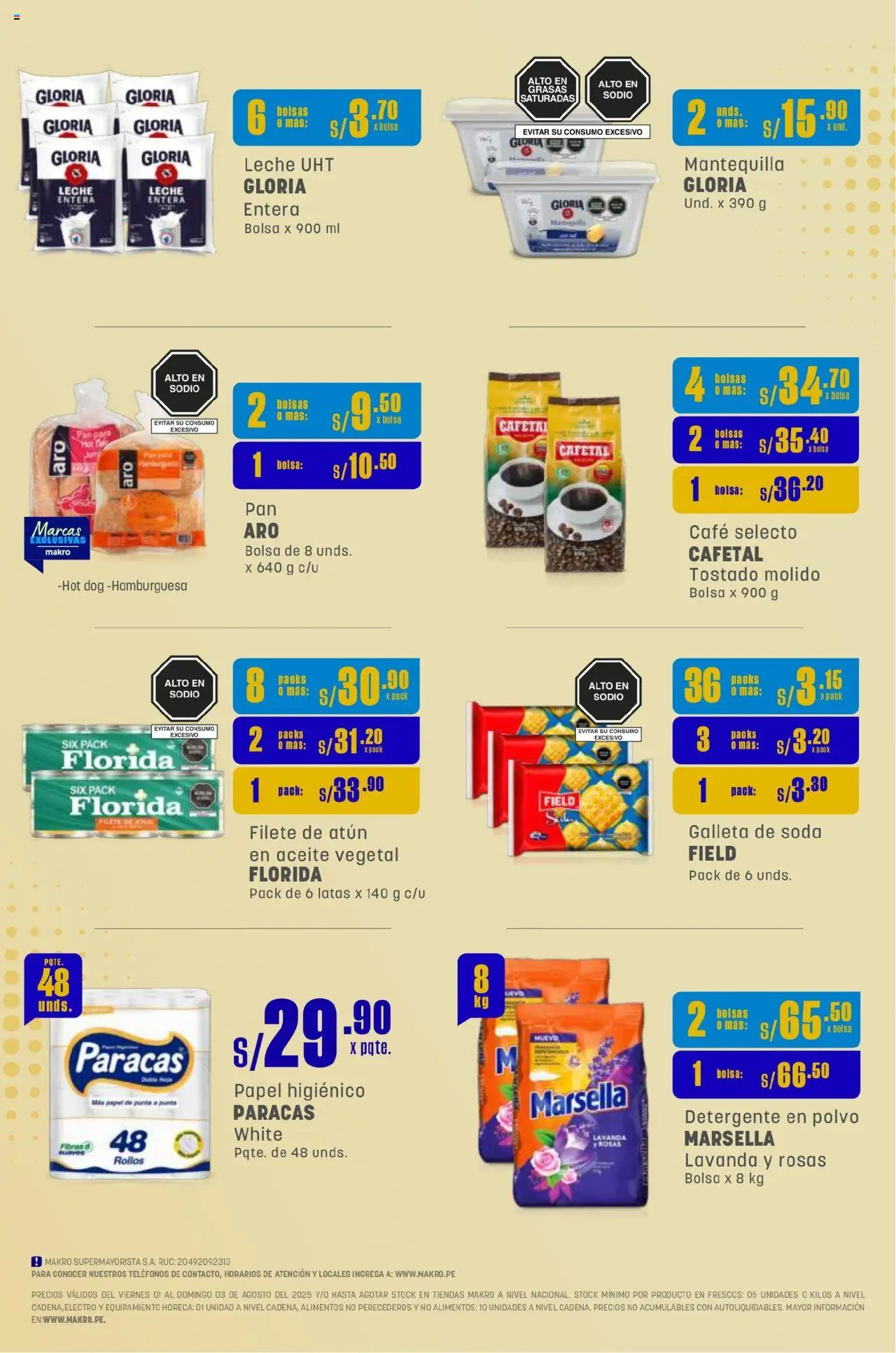 Catálogo Makro válido desde 01.08.2025 | Página: 2 | Productos: Leche, Mantequilla, Bolsa, Polvo