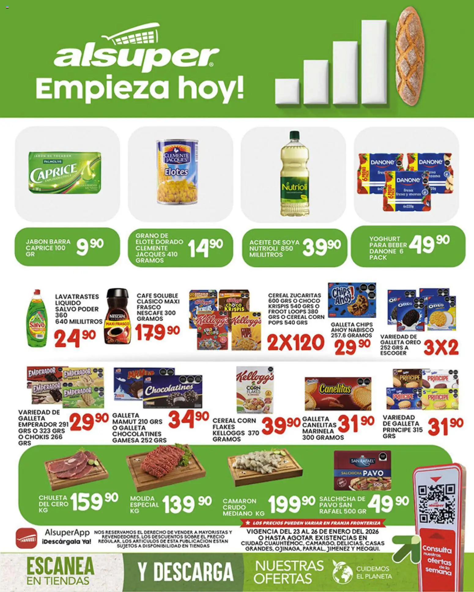 Nuevas ofertas de Alsuper válidas en toda la República Mexicana desde el 23.01.2026. ¡Encuentra las mejores ofertas en Alsuper folleto Chihuahua Estado! | Página: 1 | Productos: Fresa, Salchicha, Aceite, Jabón