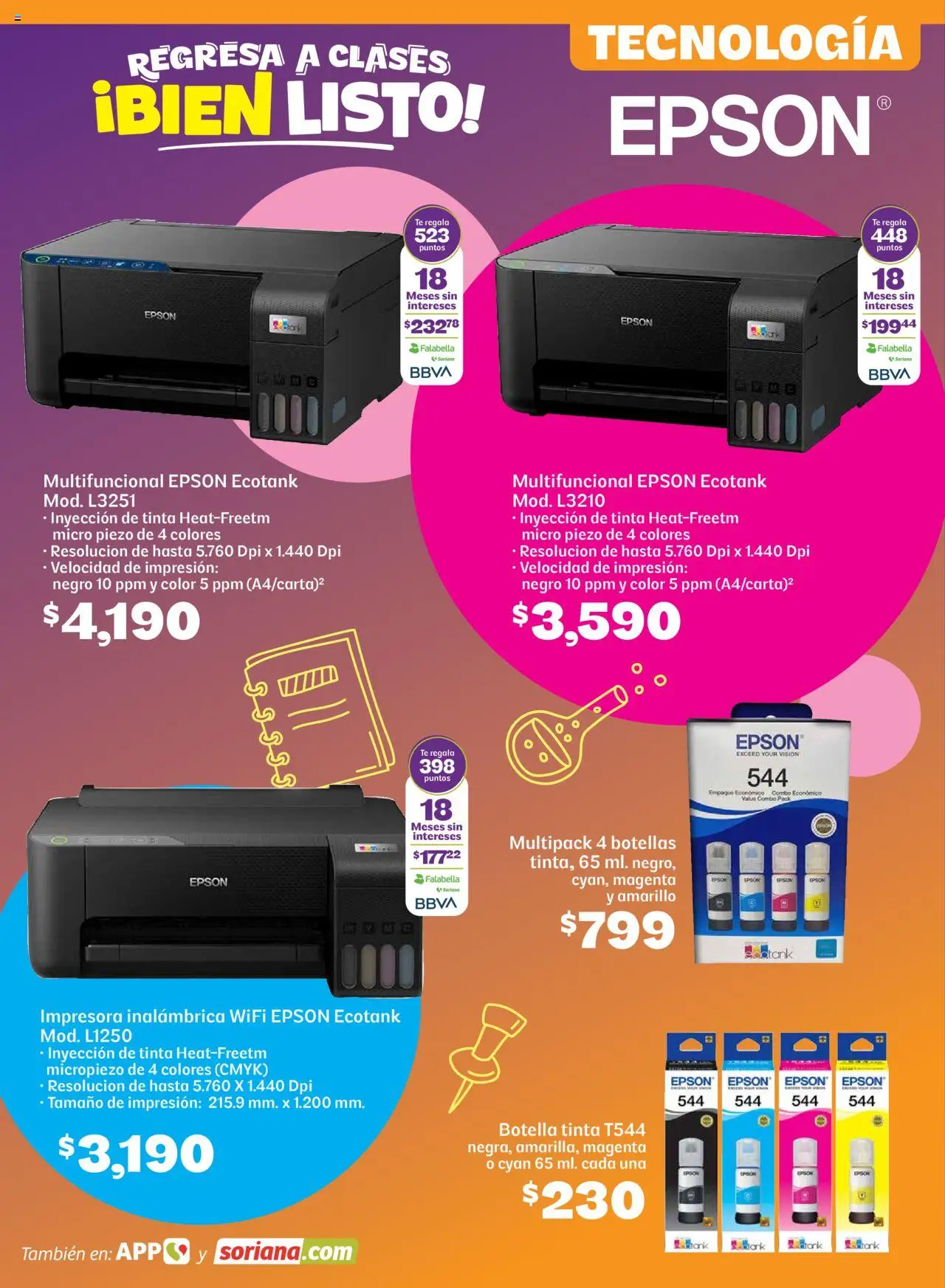 Nuevas ofertas de Soriana válidas en toda la República Mexicana desde el 14.08.2025. ¡Encuentra las mejores ofertas en Soriana - Regresa a clases bien listo Híper Nacional! | Página: 41 | Productos: Impresora, Botella, Té
