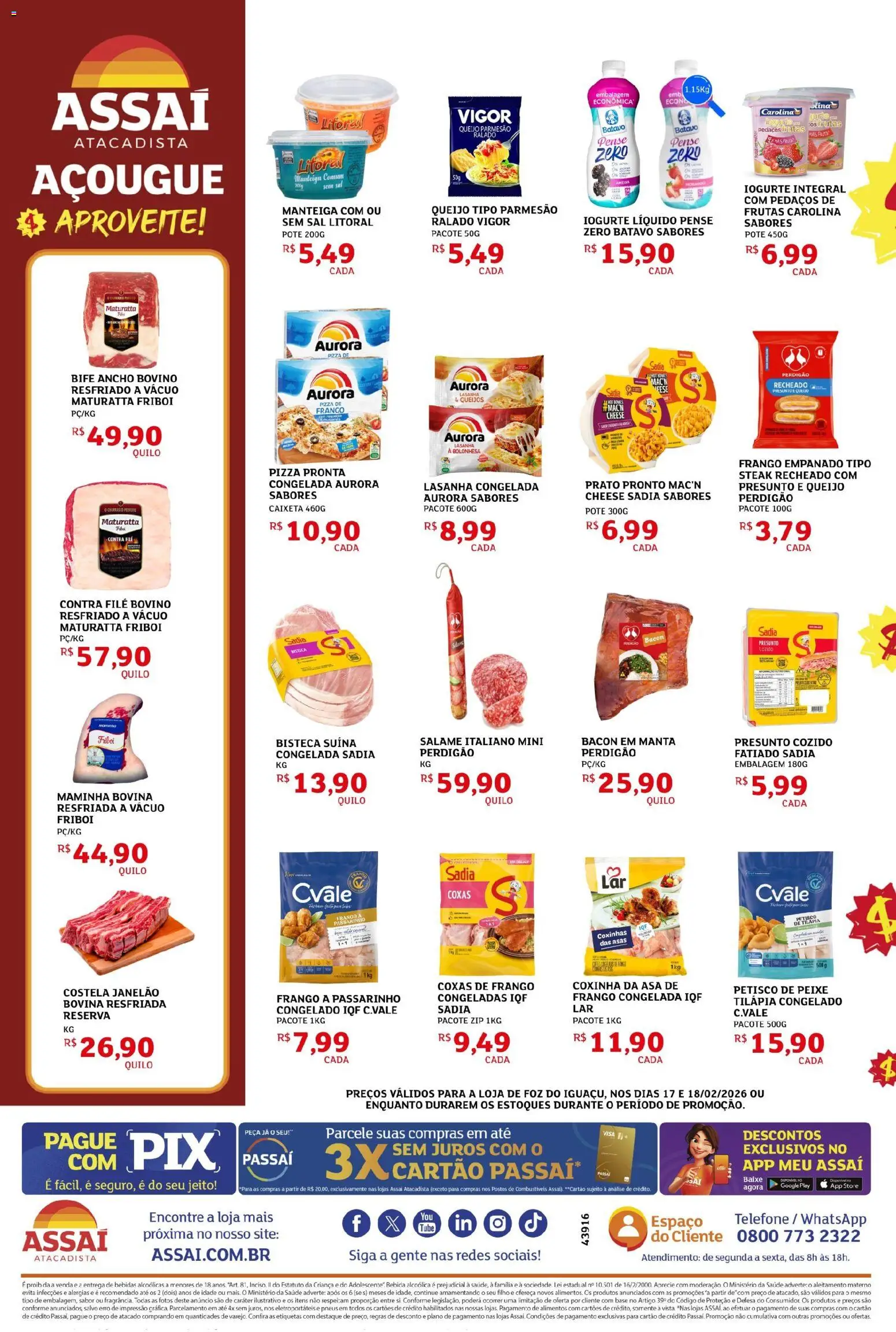 Assaí Atacadista Folheto - válido de 17.02.2026 | Página: 2 | Produtos: Queijo, Pizza, Bebida, Frango