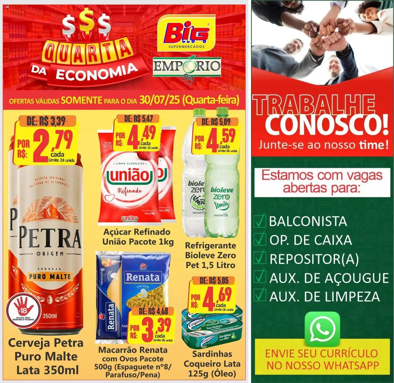 Big Supermercados Folheto - válido de 30.07.2025 | Página: 1 | Produtos: Espaguete, Piso, Ovos, Açúcar