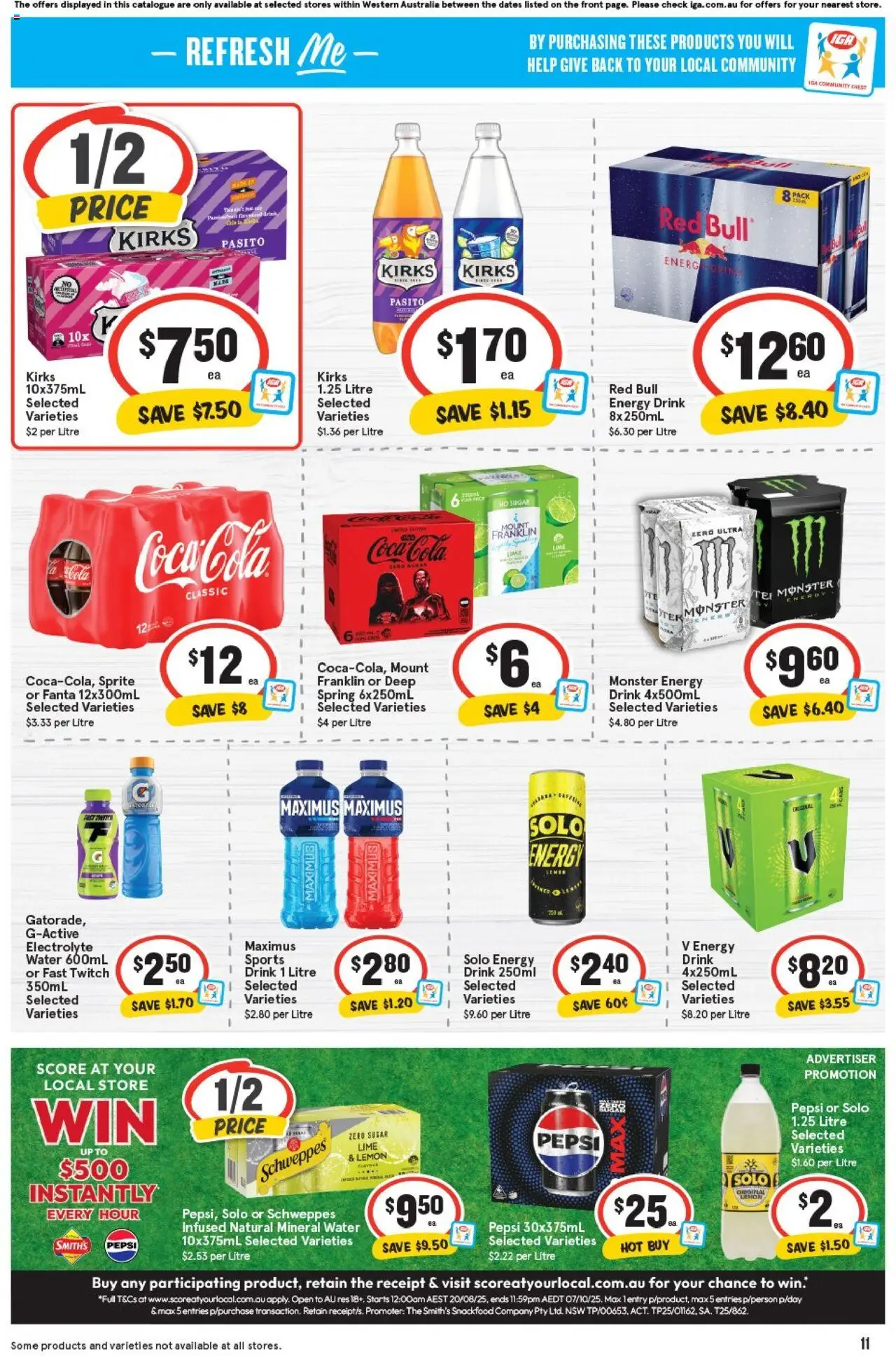 IGA catalogue - valid from 20.08.2025 | Page: 11 | Products: Energy drink, Pepsi, Water, Lemon