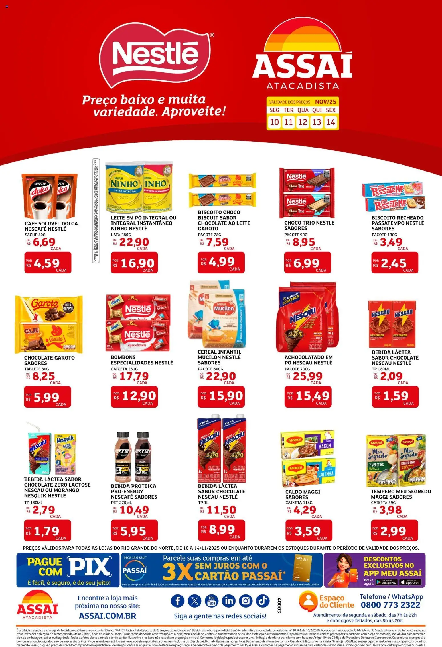 Assaí Atacadista Folheto - válido de 10.11.2025 | Página: 1 | Produtos: Biscoito, Nescau, Chocolate, Arroz