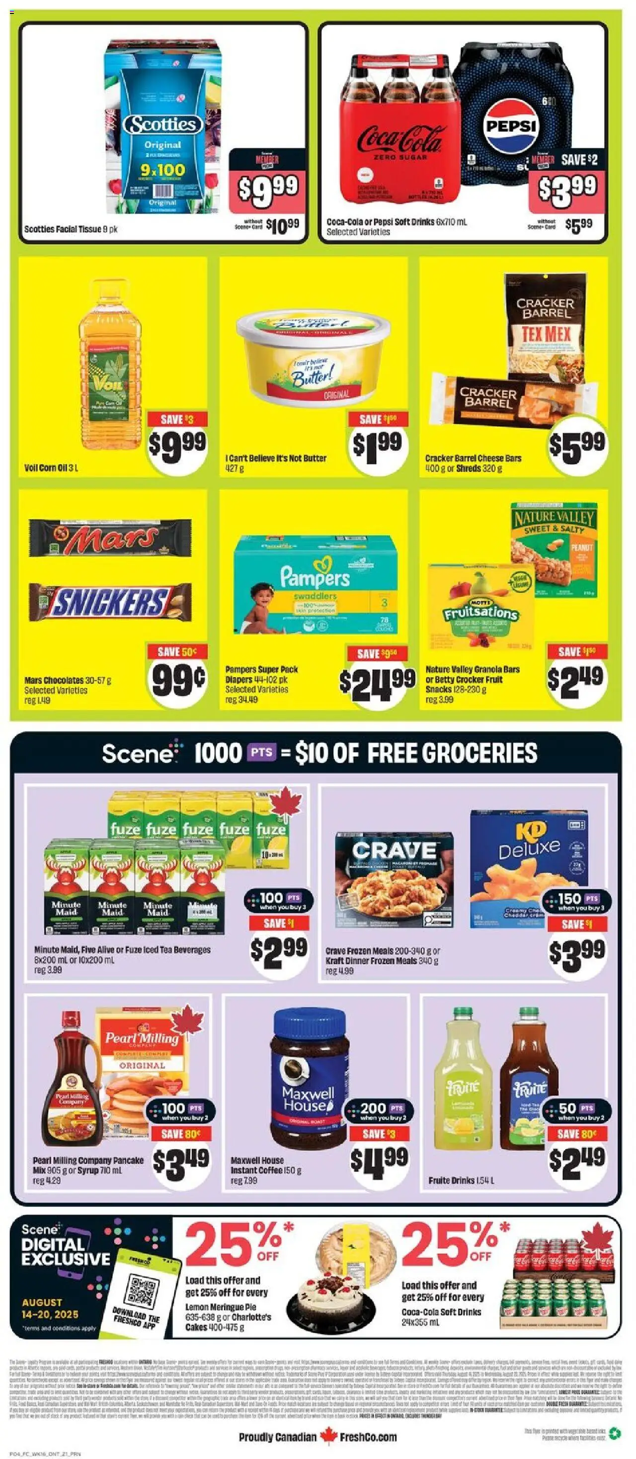 FreshCo flyer valid from 14.08.2025 | Page: 3 | Products: Tea, Butter, Cheese, Coffee