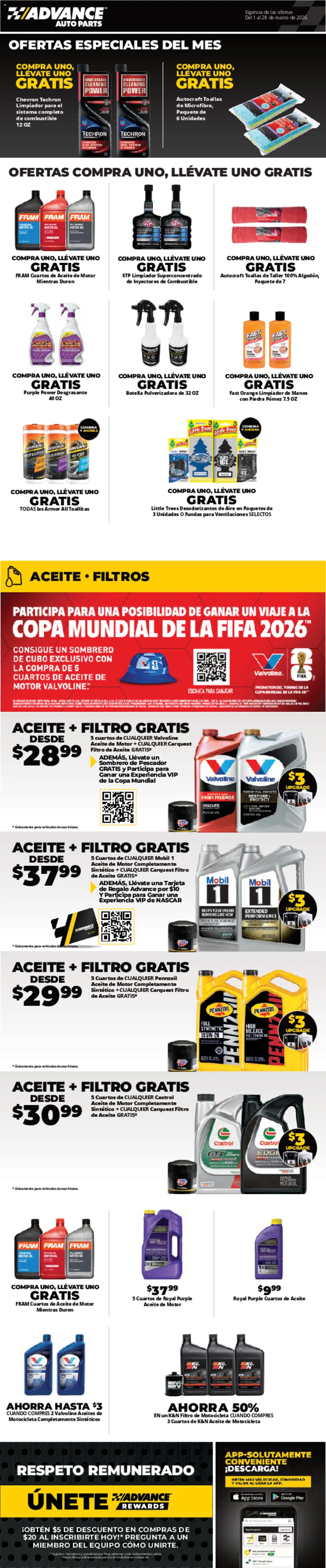 Advance Auto Parts Weekly Ad - Spanish - valid from 01.02.2026 | Page: 1 | Products: Hoe, Oil, Motor Oil