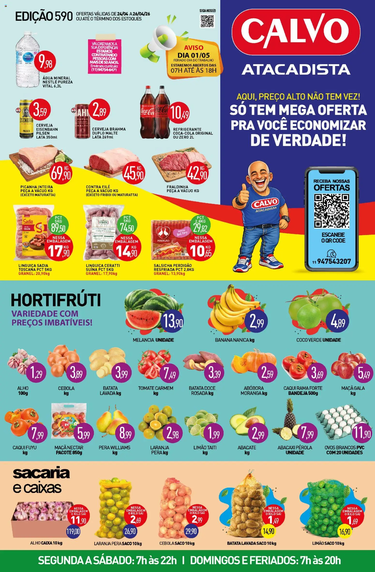 Calvo Atacadista Folheto - válido de 24.04.2026 | Página: 1 | Produtos: Caqui, Fraldinha, Bandeja, Refrigerante