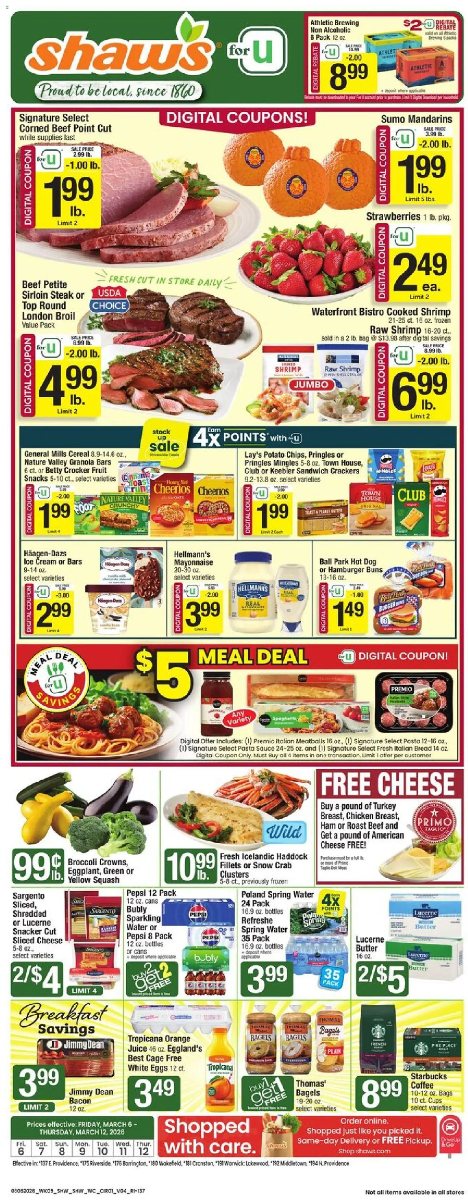 Shaw's Weekly Ad - RI - valid from 06.03.2026 | Page: 1 | Products: Ham, Beef, Cream, Sauce