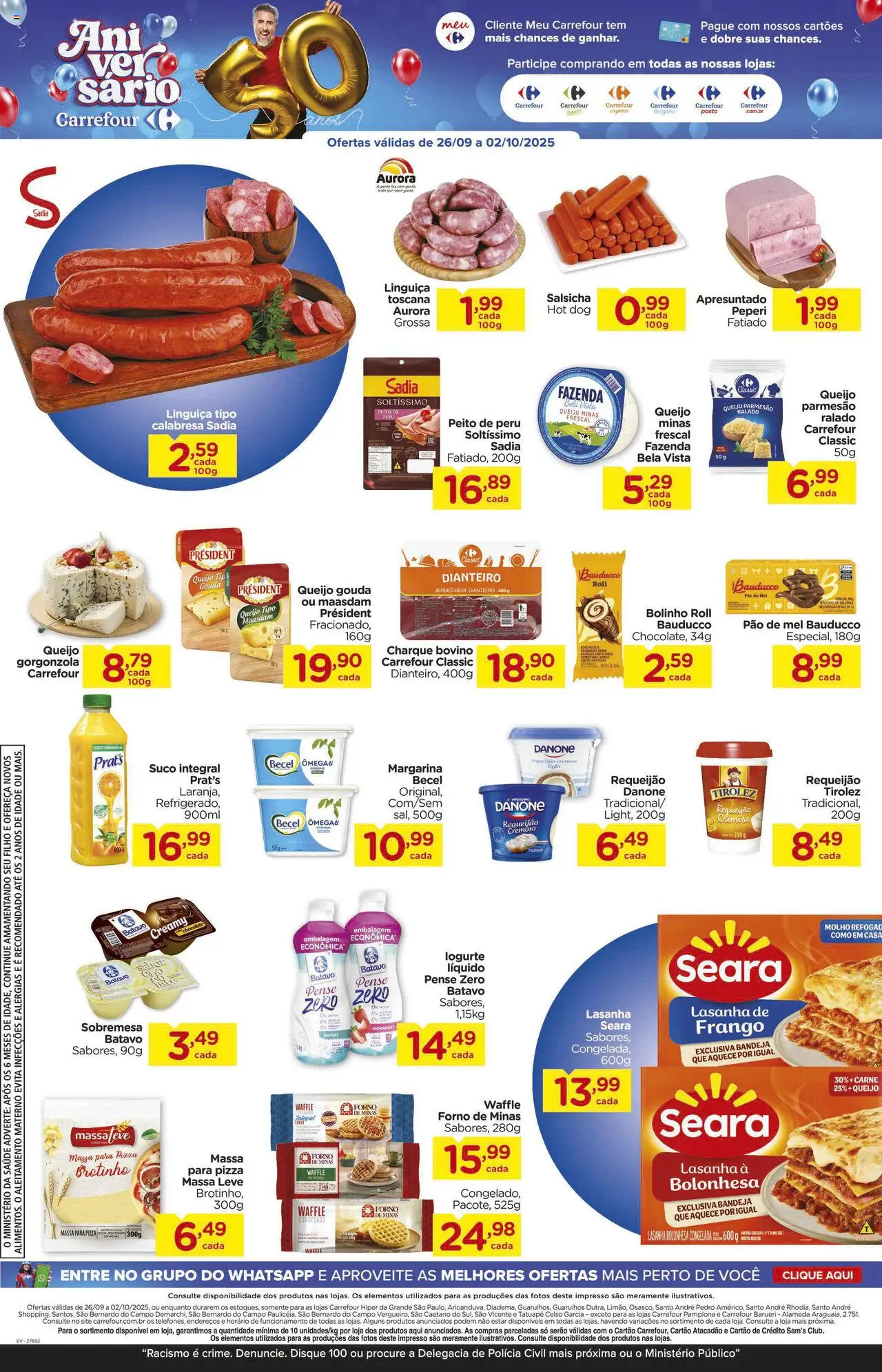 Carrefour Folheto - válido de 26.09.2025 | Página: 4 | Produtos: Chocolate, Pizza, Suco, Queijo parmesão