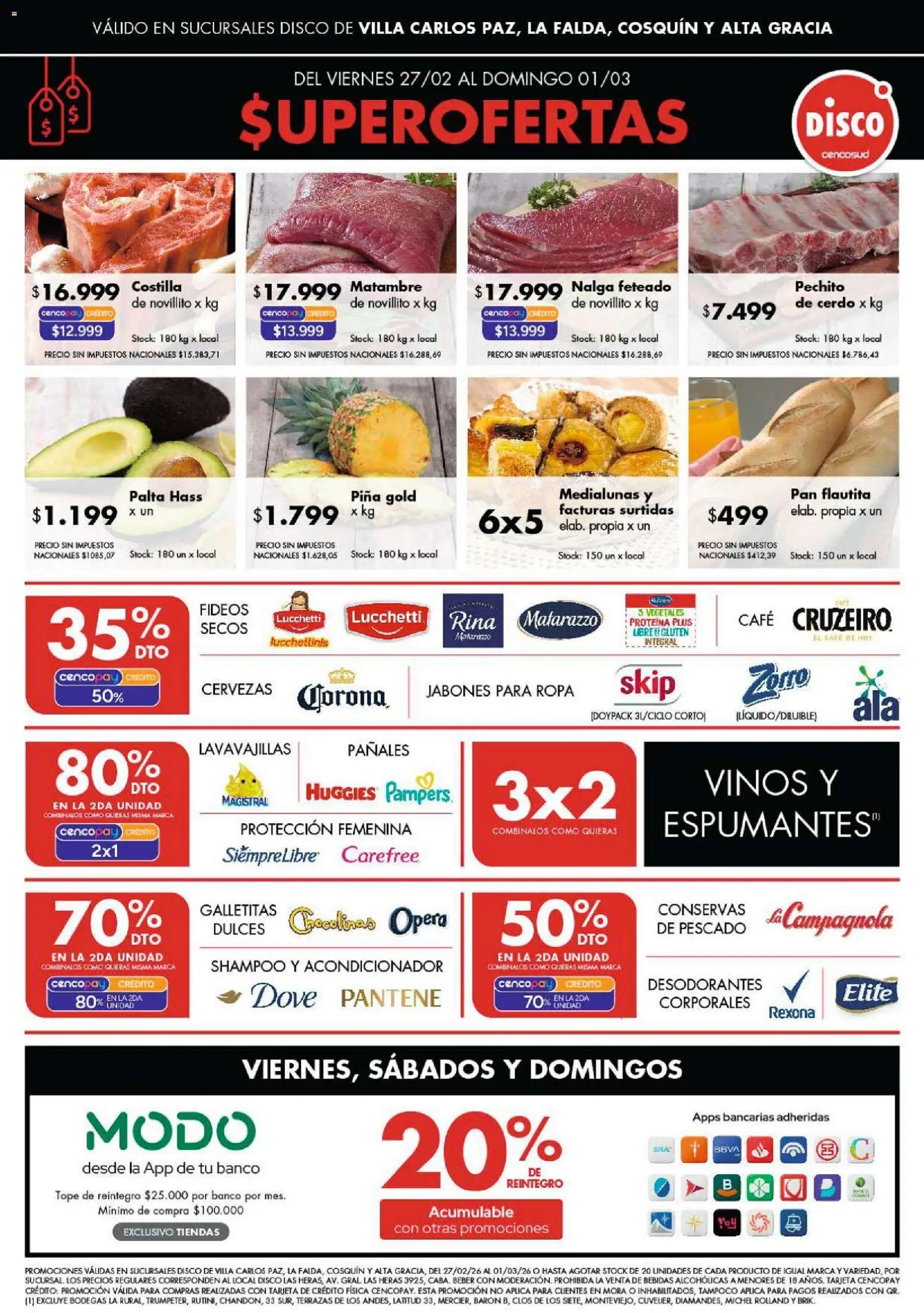 Disco - Ofertas | Punilla │ válido desde el 26.02.2026 | Página: 1 | Productos: Galletitas, Ropa, Pan, Fideos