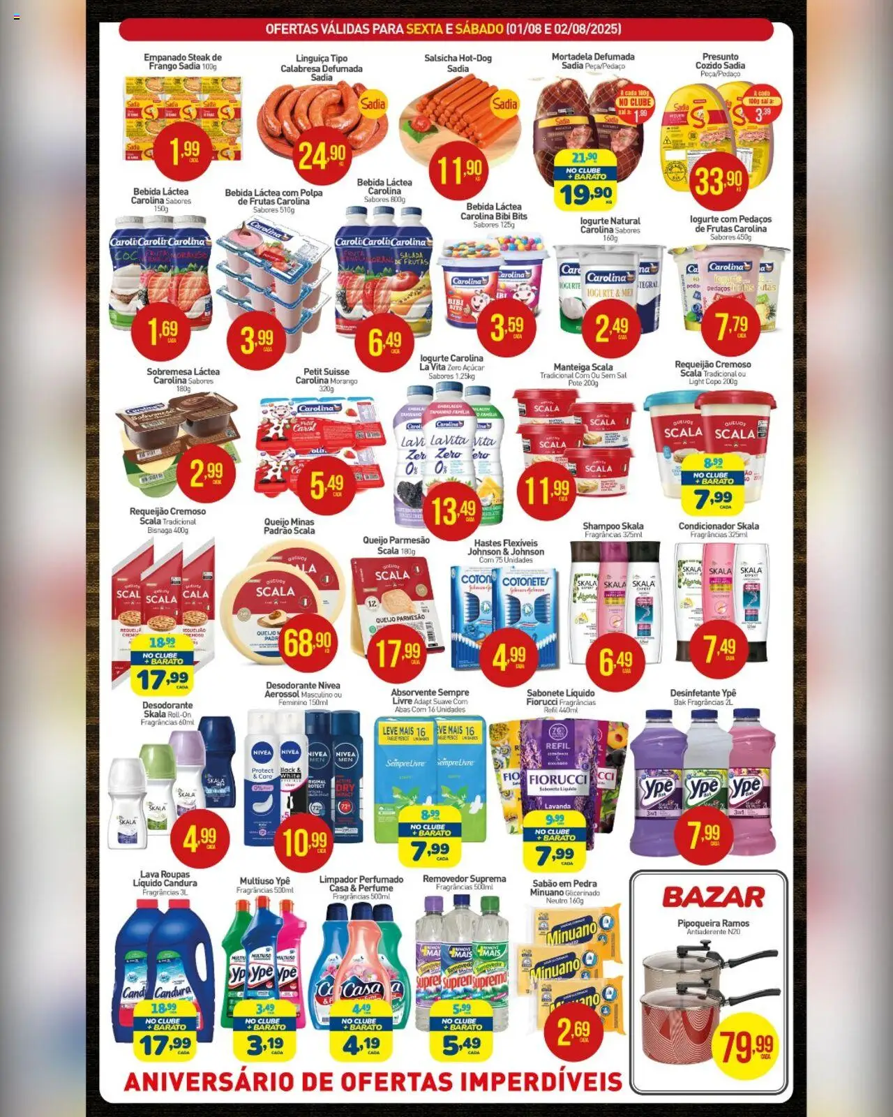 Rede Bom Lugar Folheto - válido de 01.08.2025 | Página: 3 | Produtos: Presunto, Mortadela, Açúcar, Requeijão