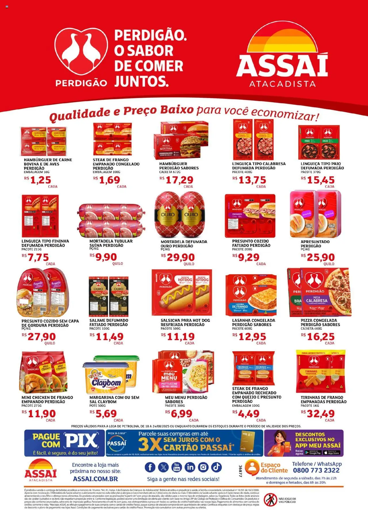 Assaí Atacadista Folheto - válido de 18.08.2025 | Página: 1 | Produtos: Linguiça, Presunto, Carne, Hambúrguer