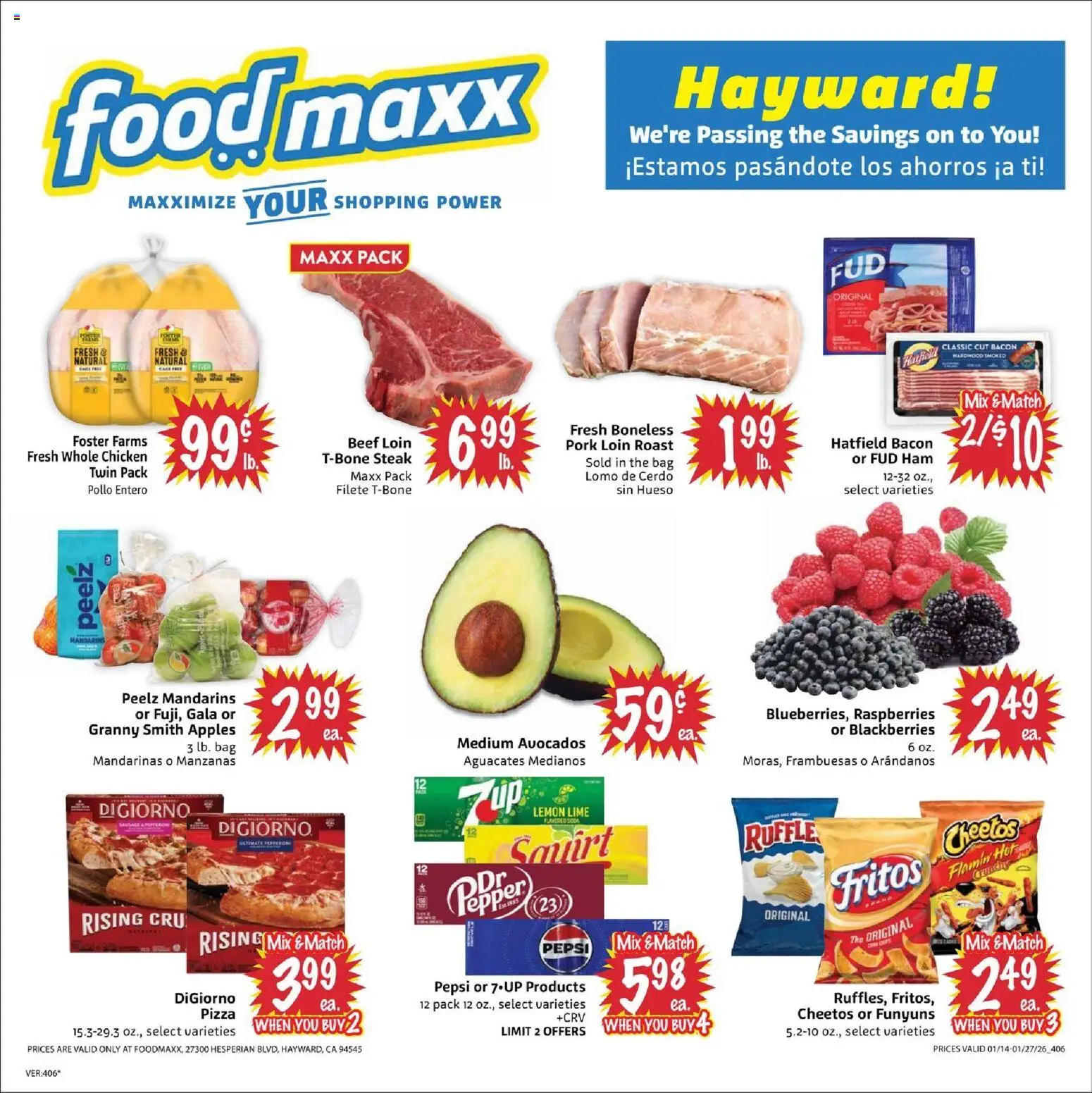 FoodMaxx Weekly Ad - CA - valid from 14.01.2026 | Page: 1 | Products: Pork, Beef, Lemon, Lime