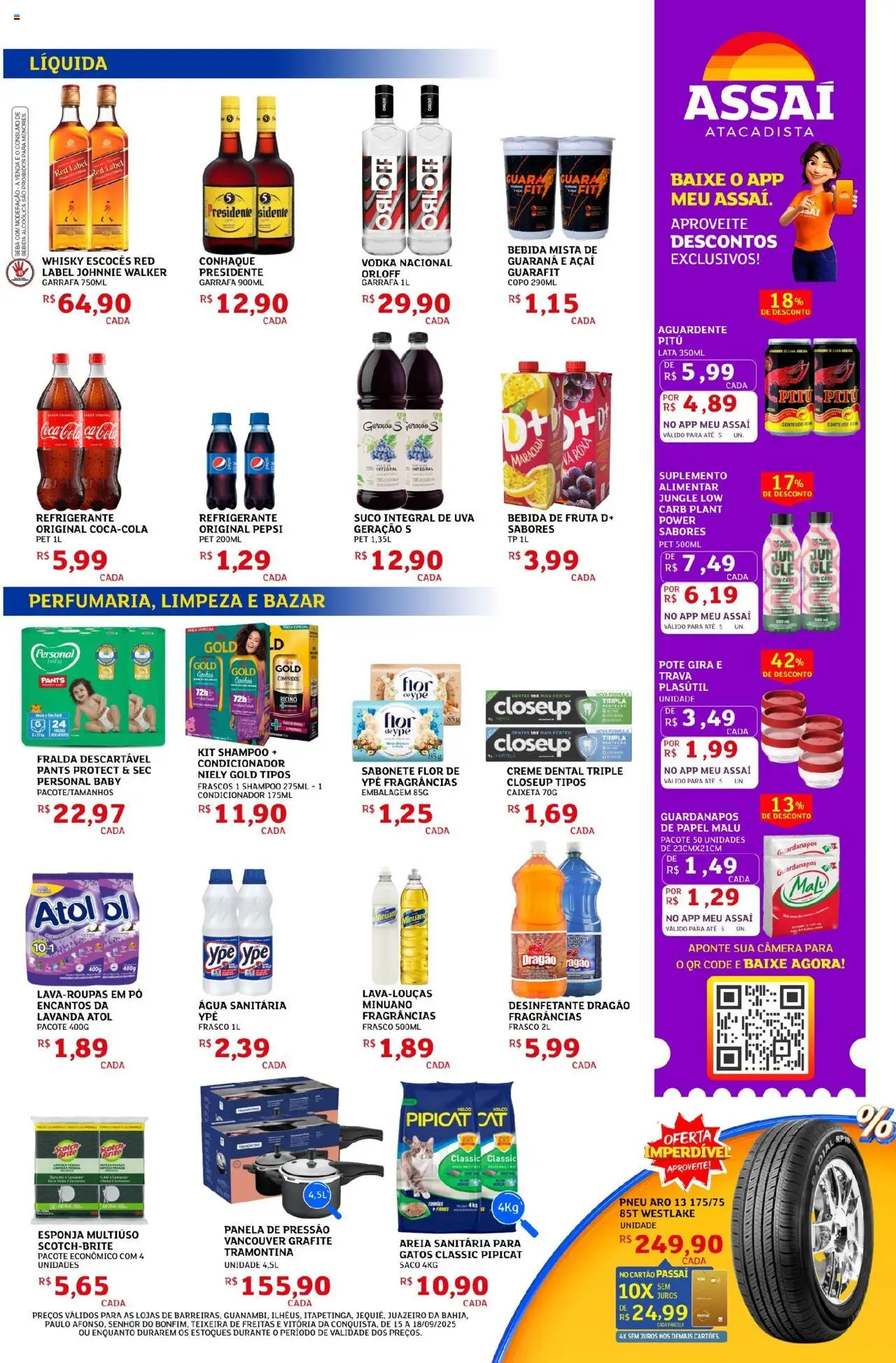 Assaí Atacadista Folheto - válido de 15.09.2025 | Página: 3 | Produtos: Shampoo, Suco, Água sanitária, Açaí