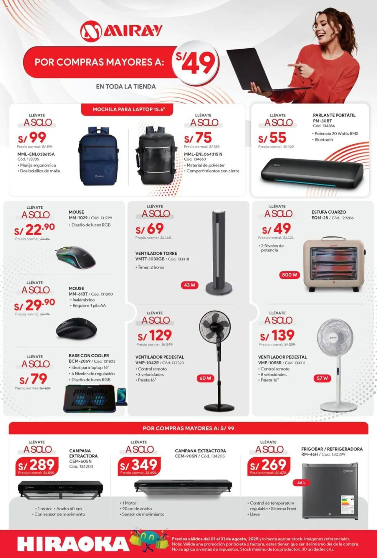 Catálogo Hiraoka válido desde 01.08.2025 | Página: 2 | Productos: Mochila, Mouse, Parlante, Campana extractora
