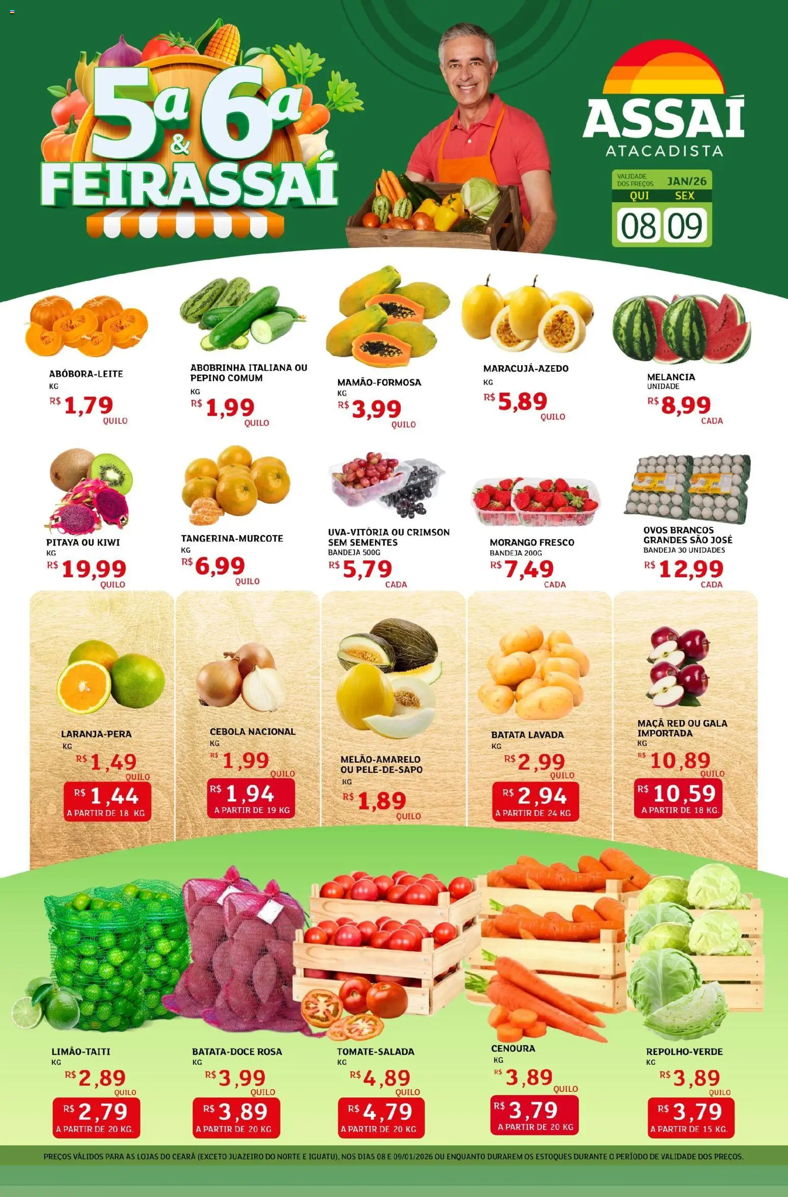 Assaí Atacadista Folheto - válido de 08.01.2026 | Página: 1 | Produtos: Cebola, Ovos, Kiwi, Batata